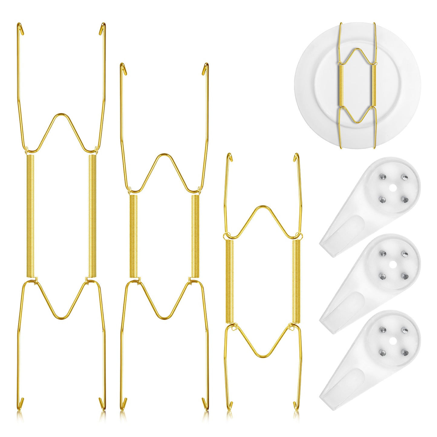 Teaaha 6PCS Plate Hangers for Wall, 6/8/10 Inch Invisible Plates Hanger, Stainless Steel Plate Holders with 6PCS Wall Hooks for Display 5.5 to 10.5 Inch Decorative Plates and Arts