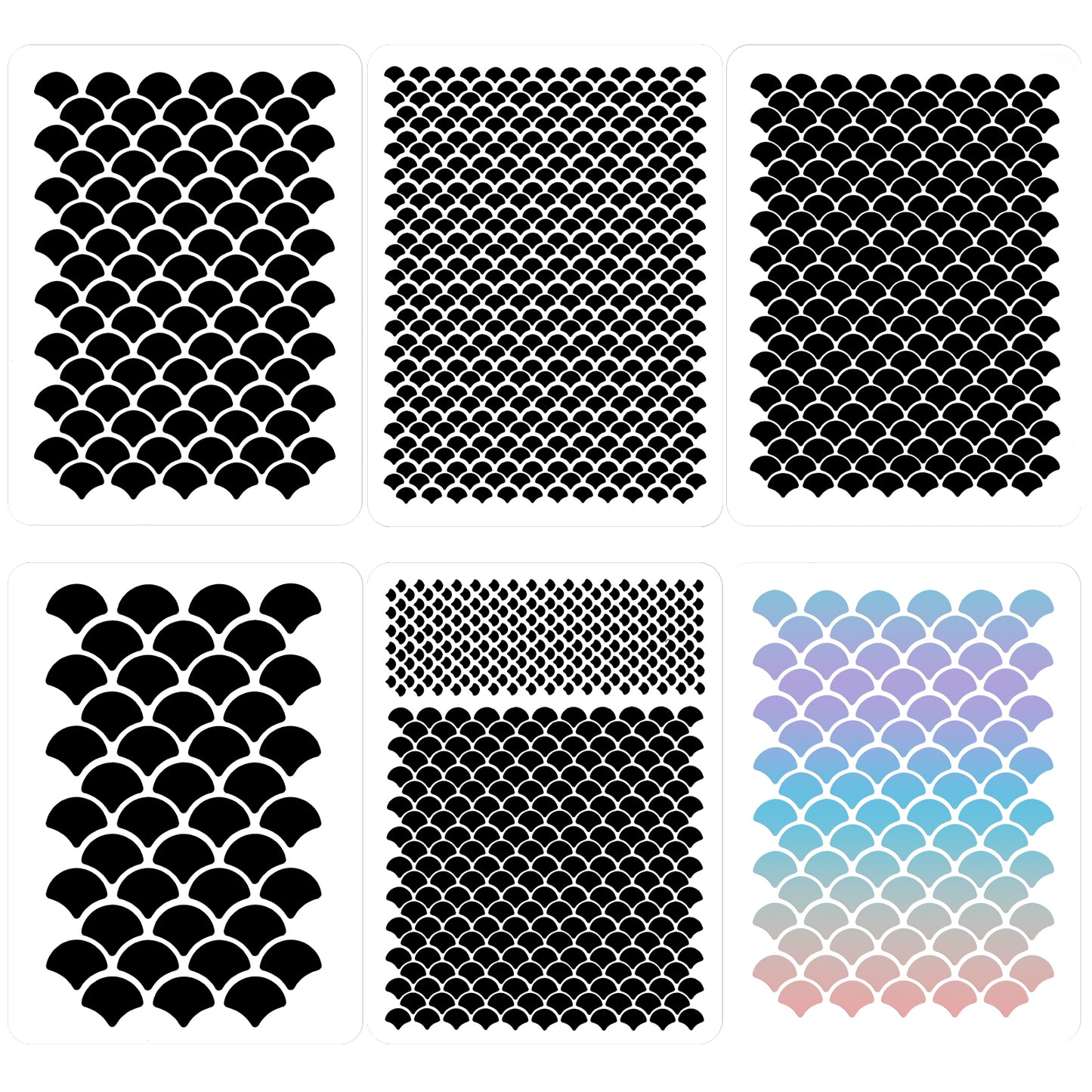 5PCS Mermaid Scale Stencil 8 X 6 Inches Fish Scales Stencil Reusable Large Plastic Mermaid Face Paint Makeup Templates for Art Painting Tattoos Painting, Painting on Wall Face Body, Cake Cookie Paint