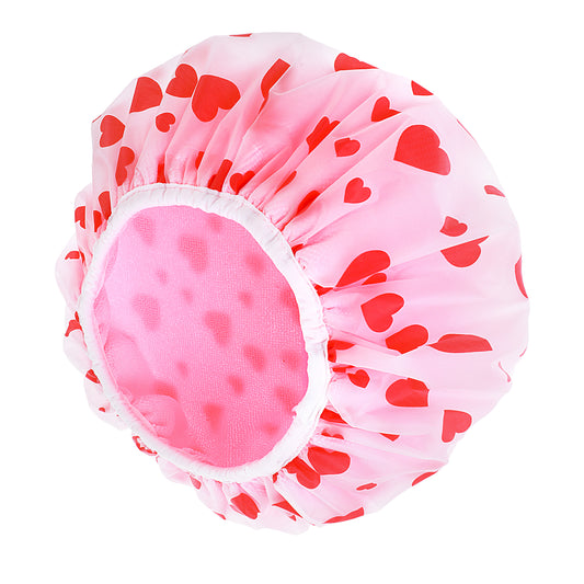 Ymapinc Pink Shower Caps for Women, Waterproof Shower Cap with Terry Cloth Lining, Reusable Double Layer Bath Cap, Large Size, Comfortable Elastic Band, Suitable for Long Thick Hair