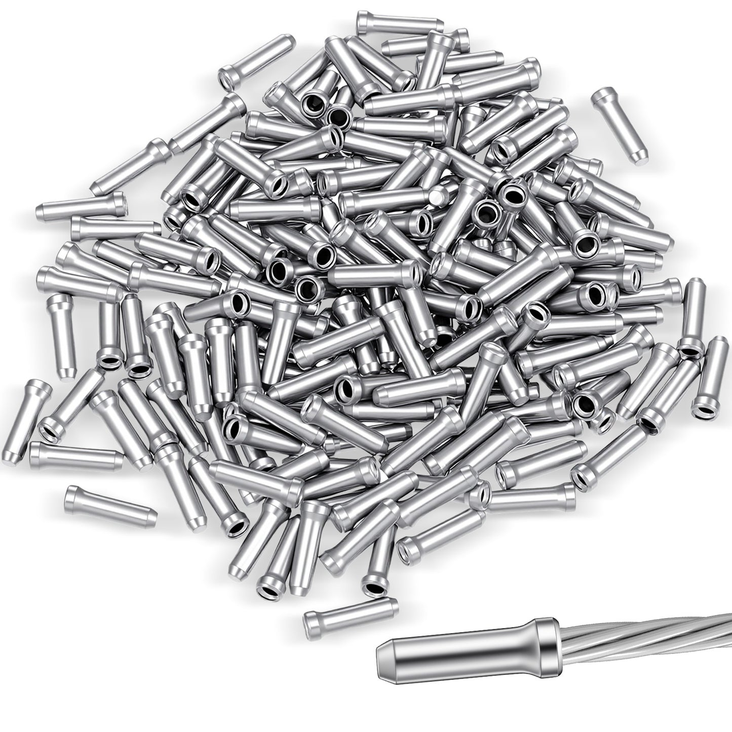200PCS Bike Cable End Caps Pure Aluminum Alloy Brake Cable Ends Crimps Derailleur Cables Tips Cap for Road & Mountain Bicycle Parts