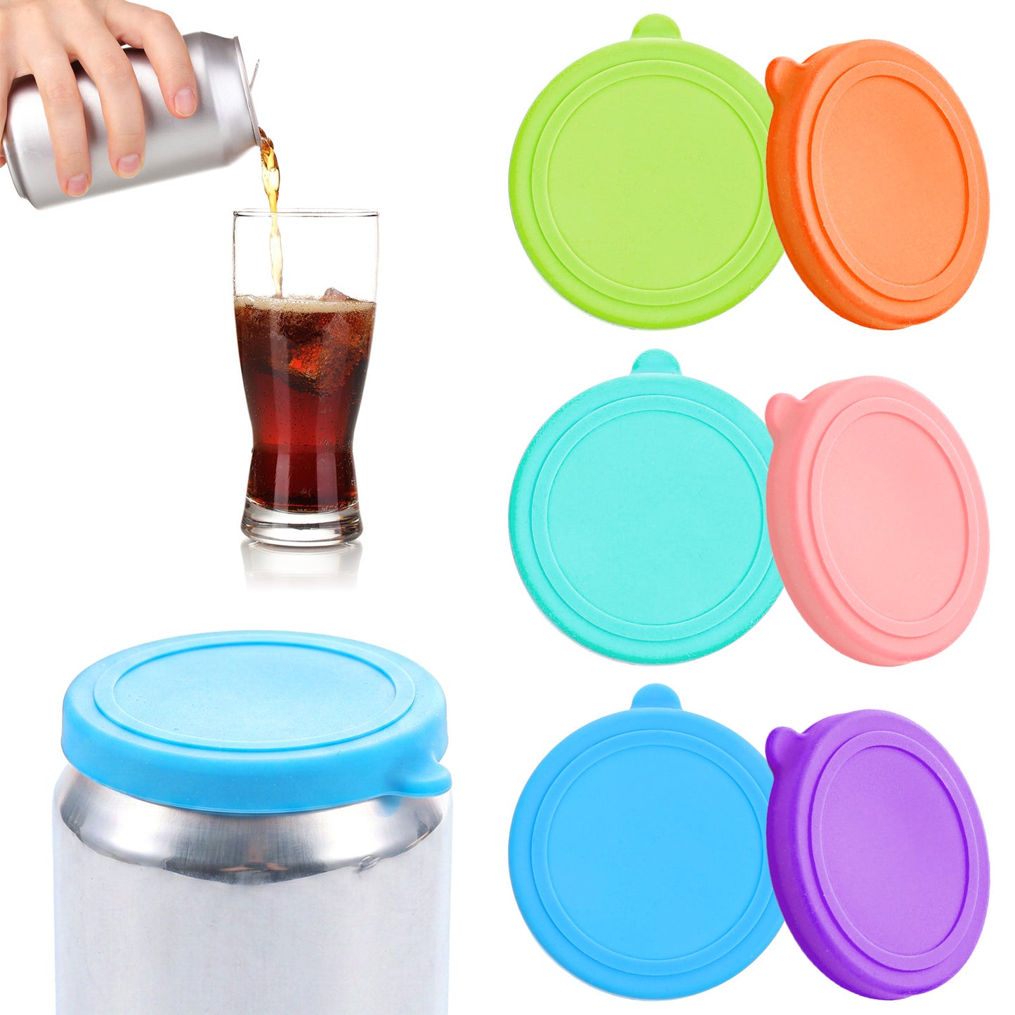 RAHHLIZS 6Pcs Soda Can Lids Reusable Silicone Can Covers Drink Covers