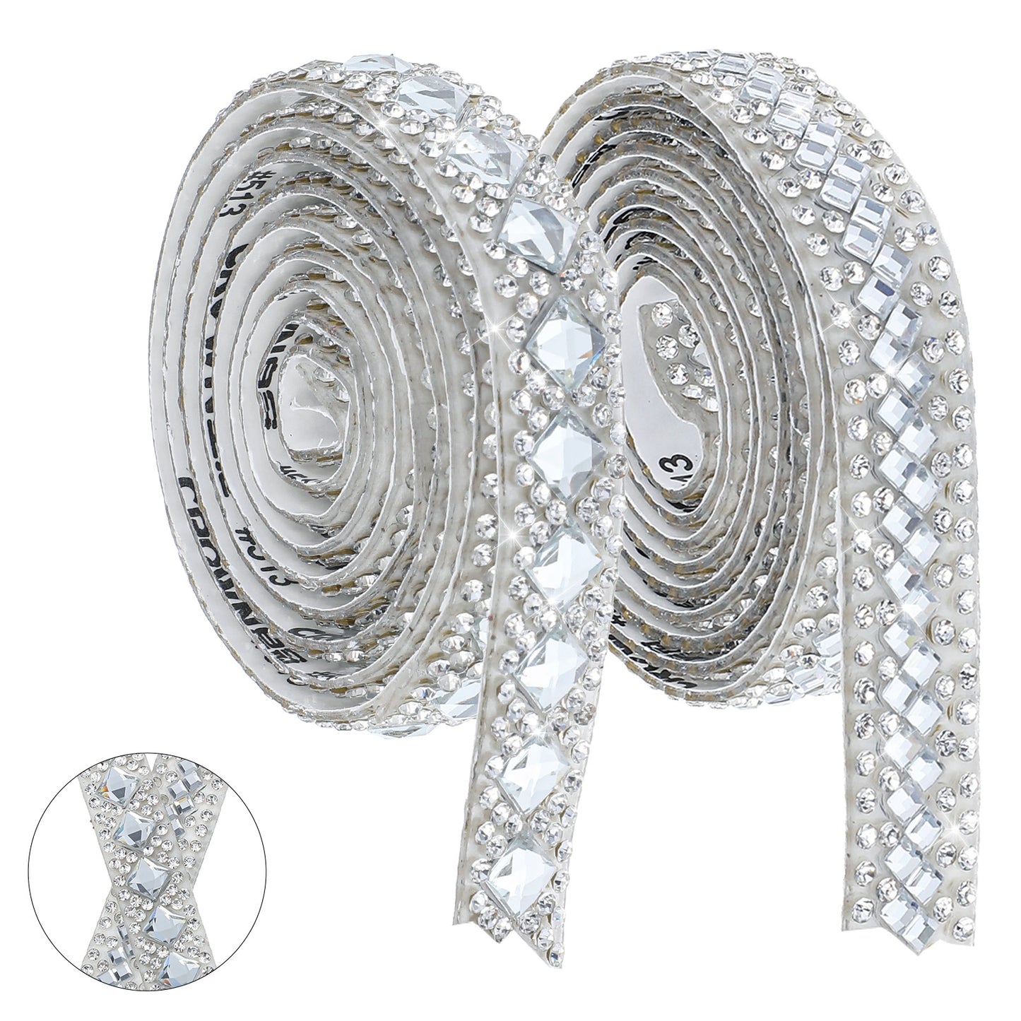 2 pcs Self Adhesive Rhinestone Ribbons, 2 Styles Rhinestone Ribbon Crystal Bling Crystal Diamond Roll, Bling Rhinestone Stickers for DIY Art Crafts, Car, Phone, Gift Decoration (Silver)
