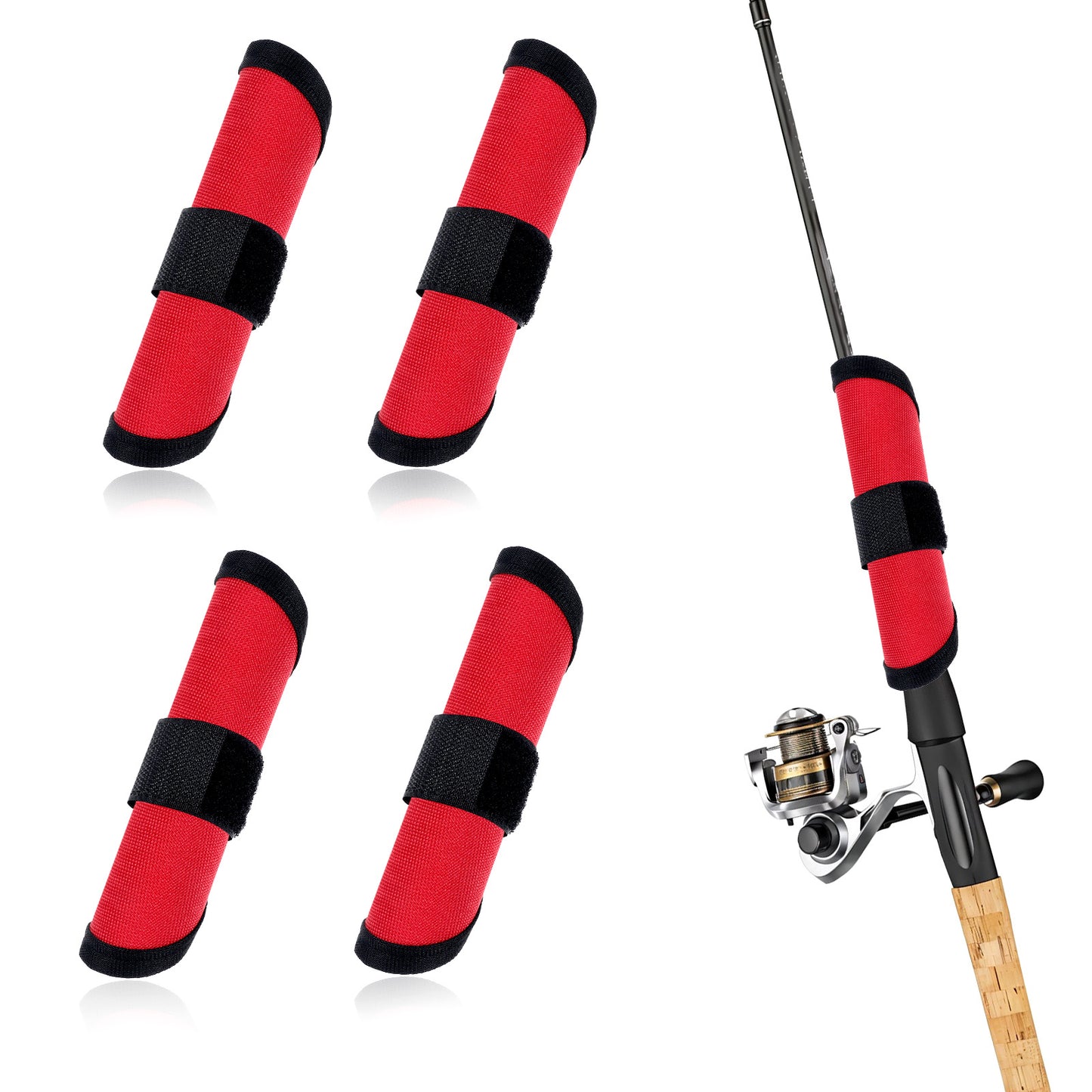 4 Pack Fishing Lure Covers, 6 Inch Rod Armour Lure Wraps, Bait Wrap Lure Shield Wrap Fishing Hook Covers Fishing Hook Covers Storage Protector Easily See Bait Glove for Safe Fishing Adventures (Red)