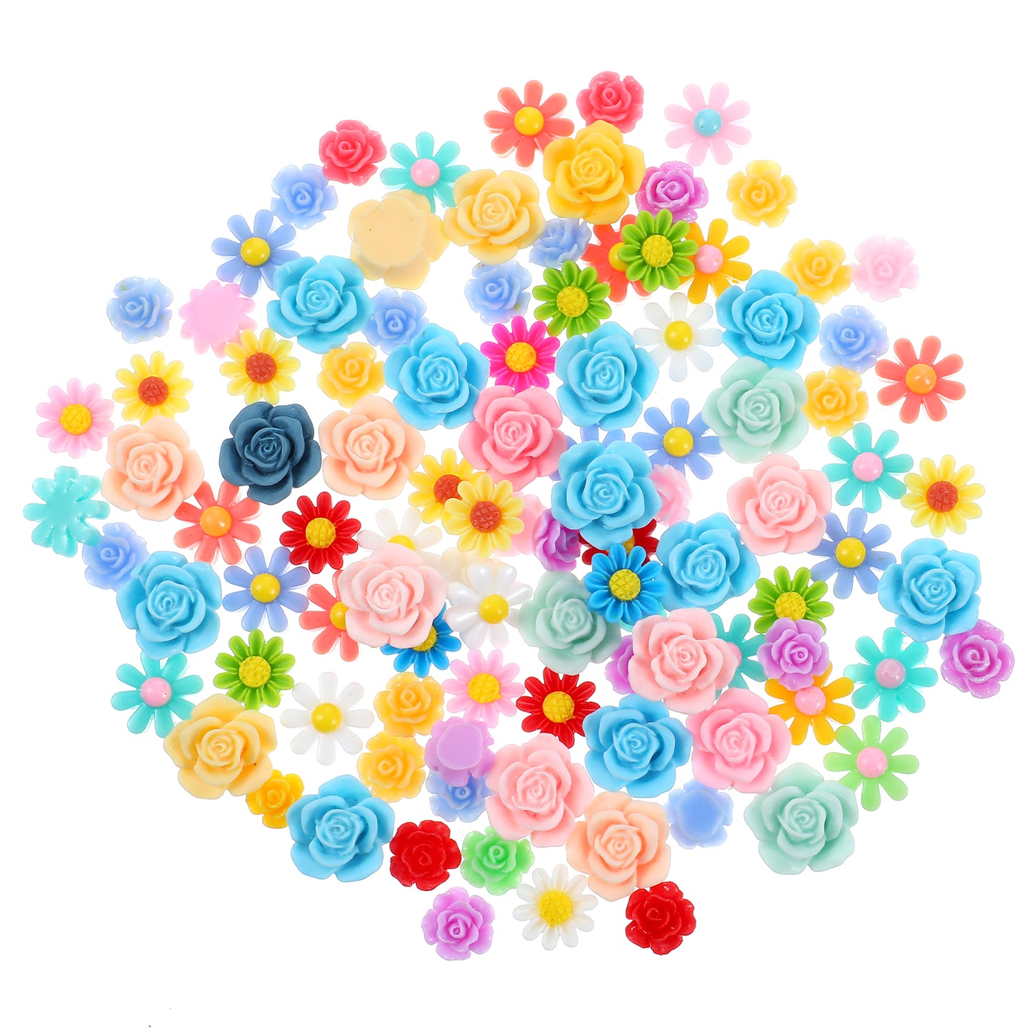 Teaaha 100PCS Flatback Resin Flower Charms, Mini Resin Flower Beads Charms Cabochons Embellishment Mixed Colors Daisy Flower Resin Slime Charms for DIY Craft Scrapbooking Jewelry Making Accessories