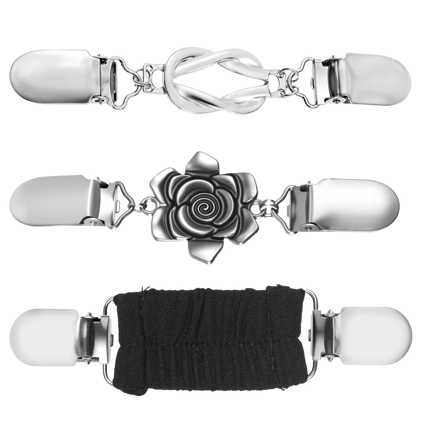 Tyqour 3 Pcs Cinch Clip Vintage Sweater Shawl Cardigan Collar Clips Back Pant Waist Tightener Clothes Brooch Clips for Women, 3 Styles