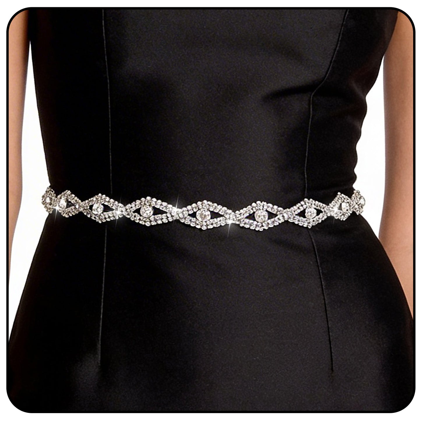 Xinjoduz Rhinestone Belts for Women, Adjustable Sparkly Silver Diamond Crystal Chain Belt Glitter Waist Chains Belts Bridal Thinbelt for Women Dress Wedding Party