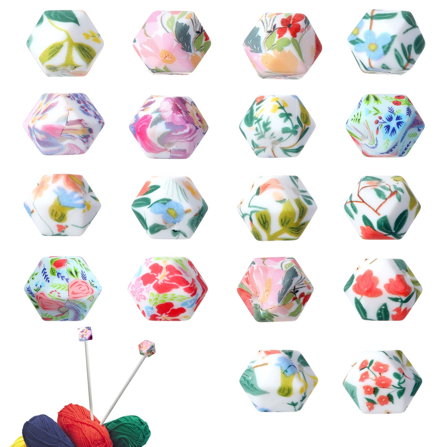 Mabor 18Pcs Knitting Needle Stoppers, Knitting Needle Point Protectors, Needles Minders, Hexagon Print Stitch Holders Needles Caps for Stitching Accessories and Gadgets