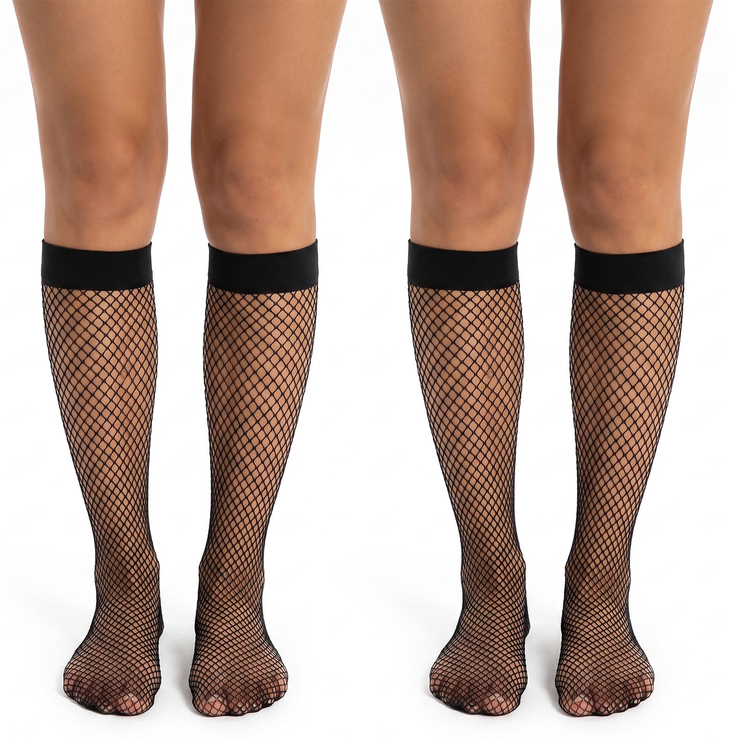 2 Pairs Fishnet Socks for Women, Black Fishnet Knee High Stockings Mid-Calf