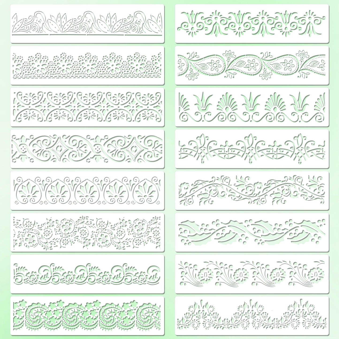 16PCS Reusable Flower and Cake Stencils for Painting, Buttercream Decorating 3x12 Inch Art Templates for Wood, Canvas, Paper, Fabric DIY Crafts and Baking Supplies Kit