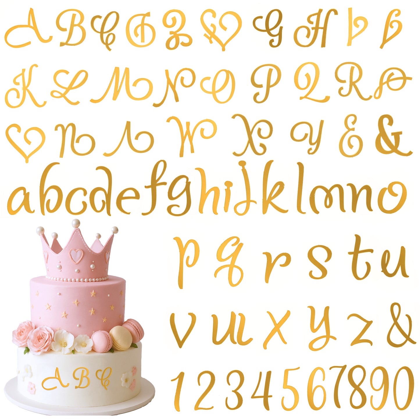 Nogeqi 64PCS Acrylic Cake Letters Number, Custom Personalized Cake Topper Name with A-Z Letter 0-9 Number for DIY Birthday Wedding Baby Shower Party Supplies(Gold)