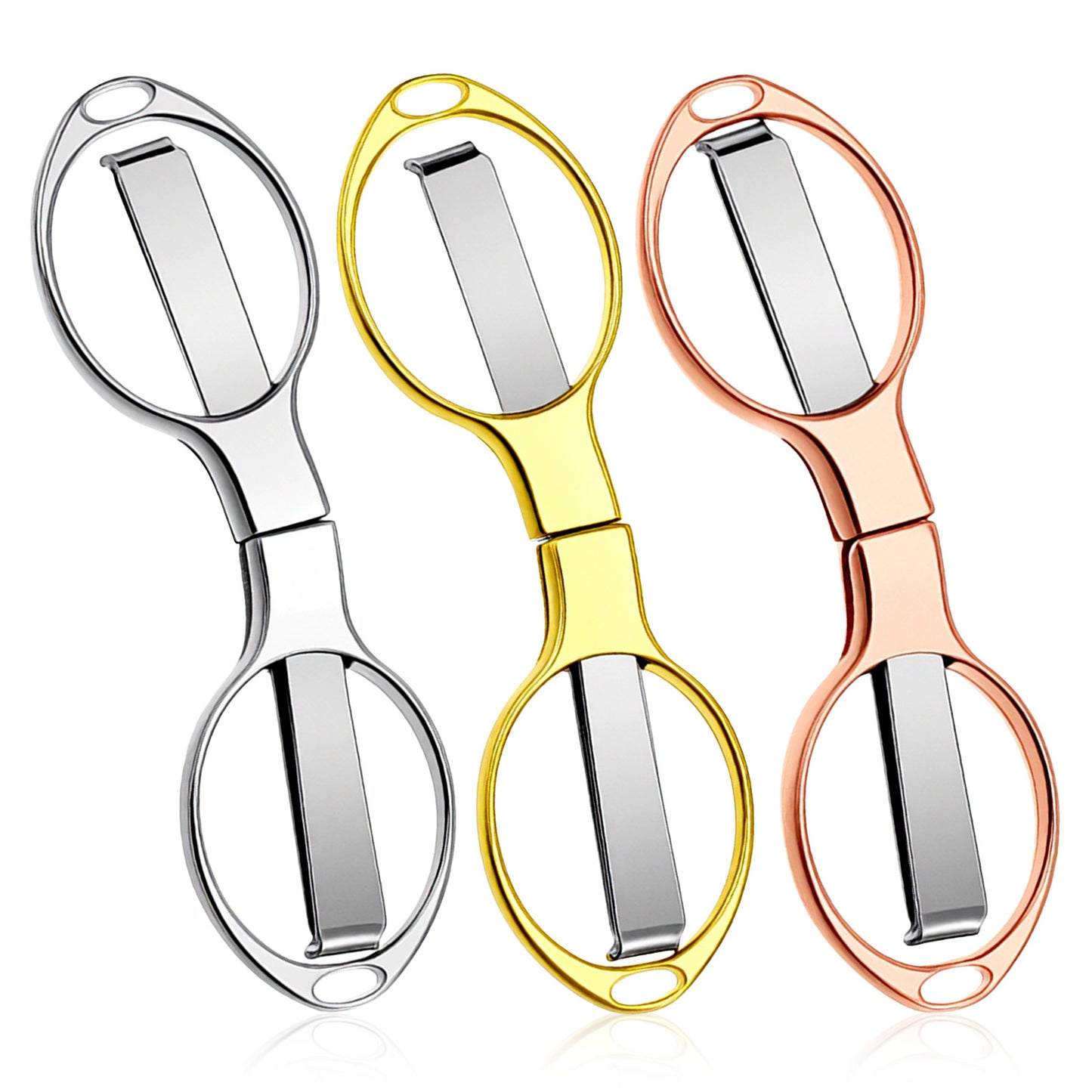 3pcs Stainless Steel Folding Scissors Set Portable Travel Scissor Safety Foldable Pocket Mini Badge Scissors Small Scissor for Fishing Sewing Craft Office Home and Travel (Rose Gold/Silver/Gold)