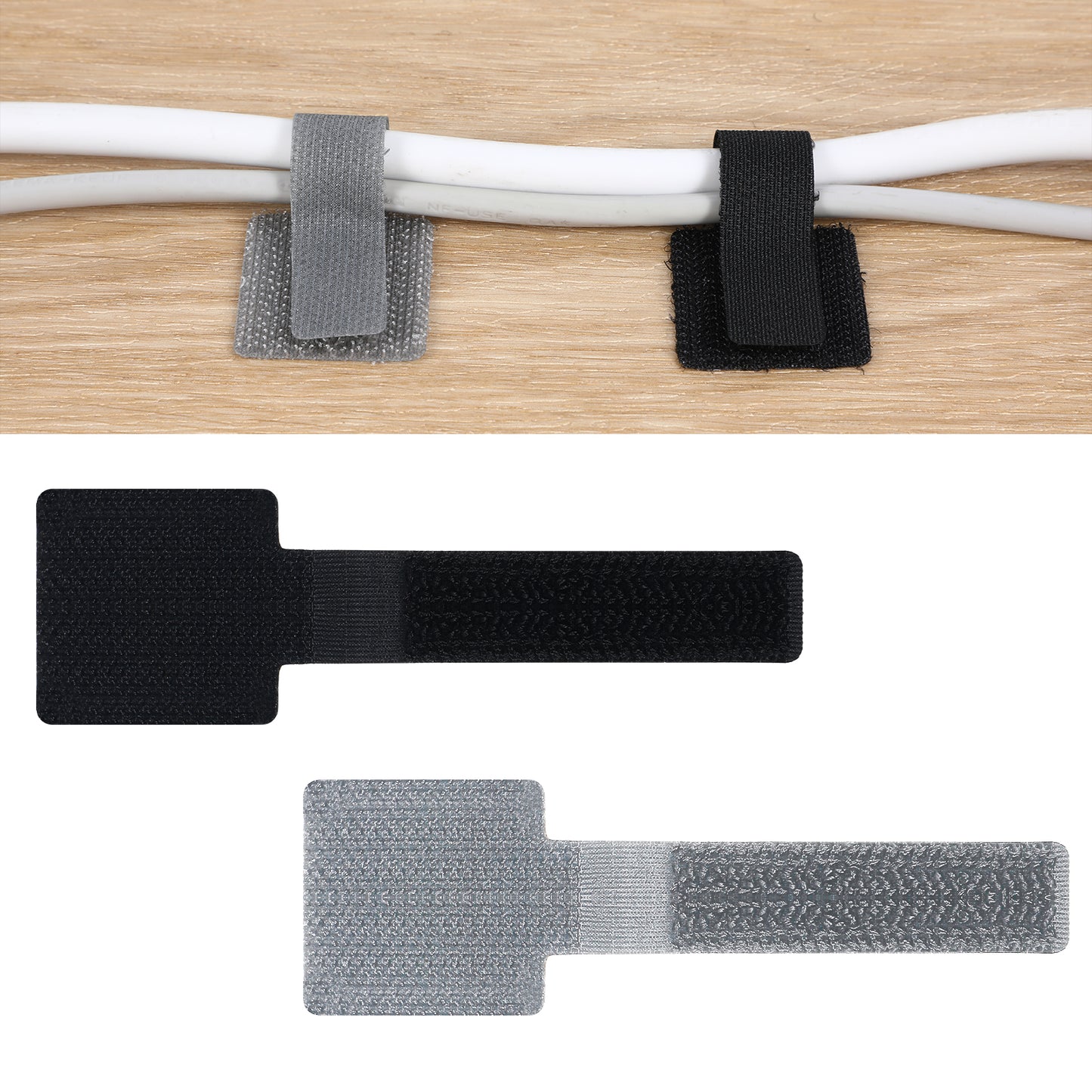 50 Pcs Hook and Loop Cable Ties Adjustable Cable Straps Cord Wrappers Self Adhesive Wire Management Multi-Purpose Cord Organizer for Office Home Kitchen Appliances 3.54 × 1.10 inches Gray Black