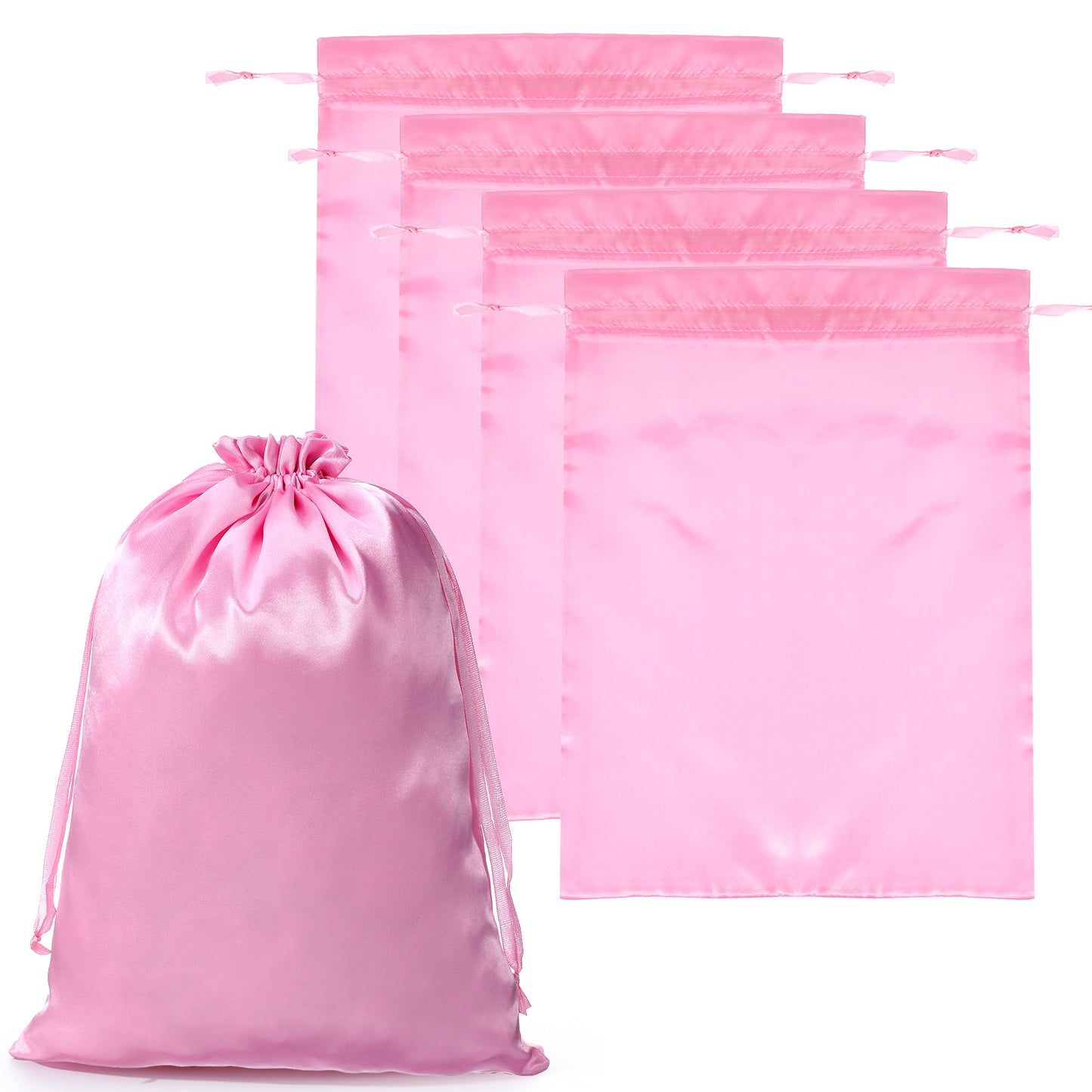 4 Pcs Wig Bags Storage Satin Wig Bags Storage with Drawstring Pink Satin Bag Adult Toy Storages Multipurpose Foldable Ditty Bag Gift for Wigs Hair Extensions Travel Cosmetic Sunglasses