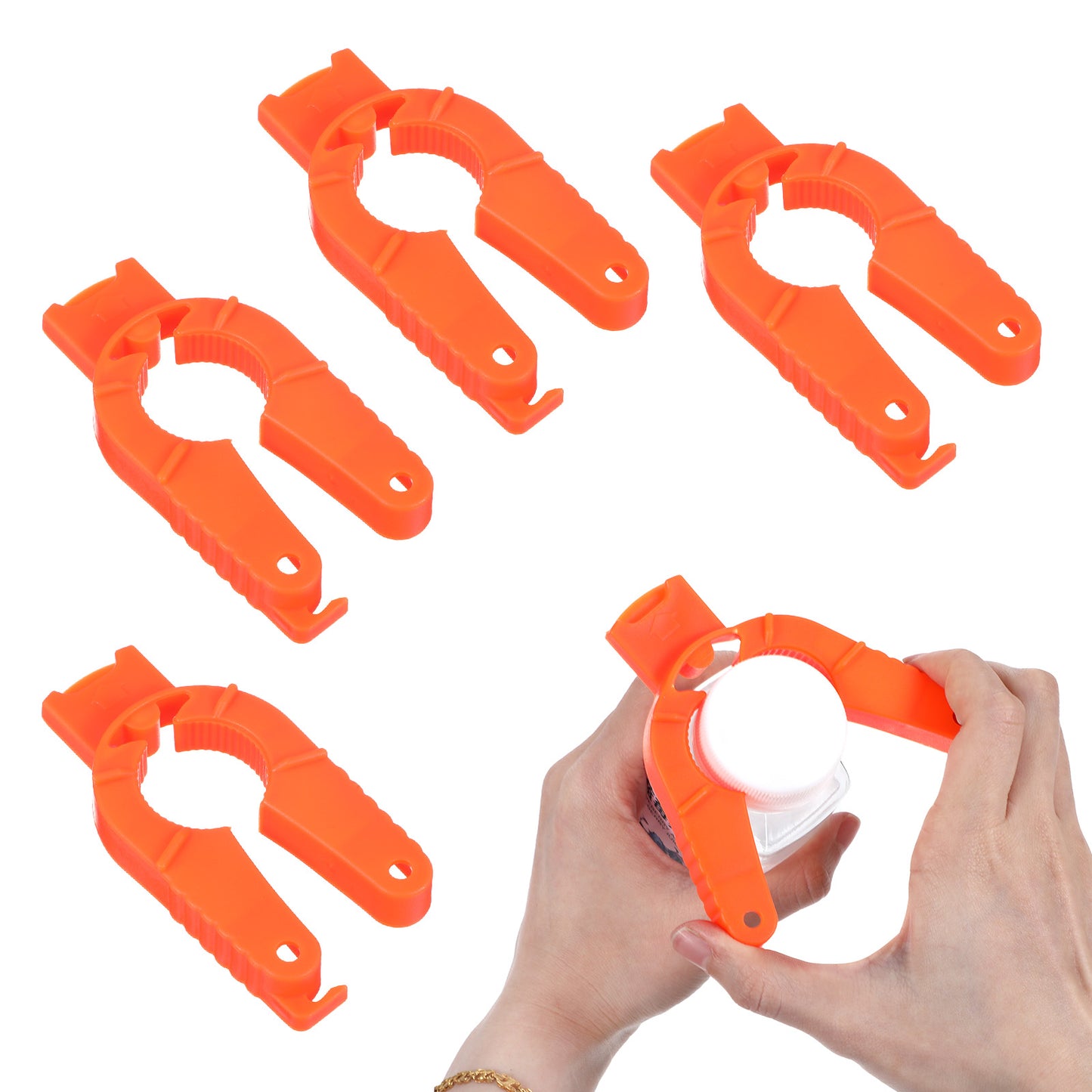 4 Pack Plastic Bottle Cap Opener, Orange Soda Can Opener Plastic Water Bottle Multifunctional Water Bottle Opener for Arthritic Hands, Seniors, Twist-Off, Pull Tab, Lid Seal Remover