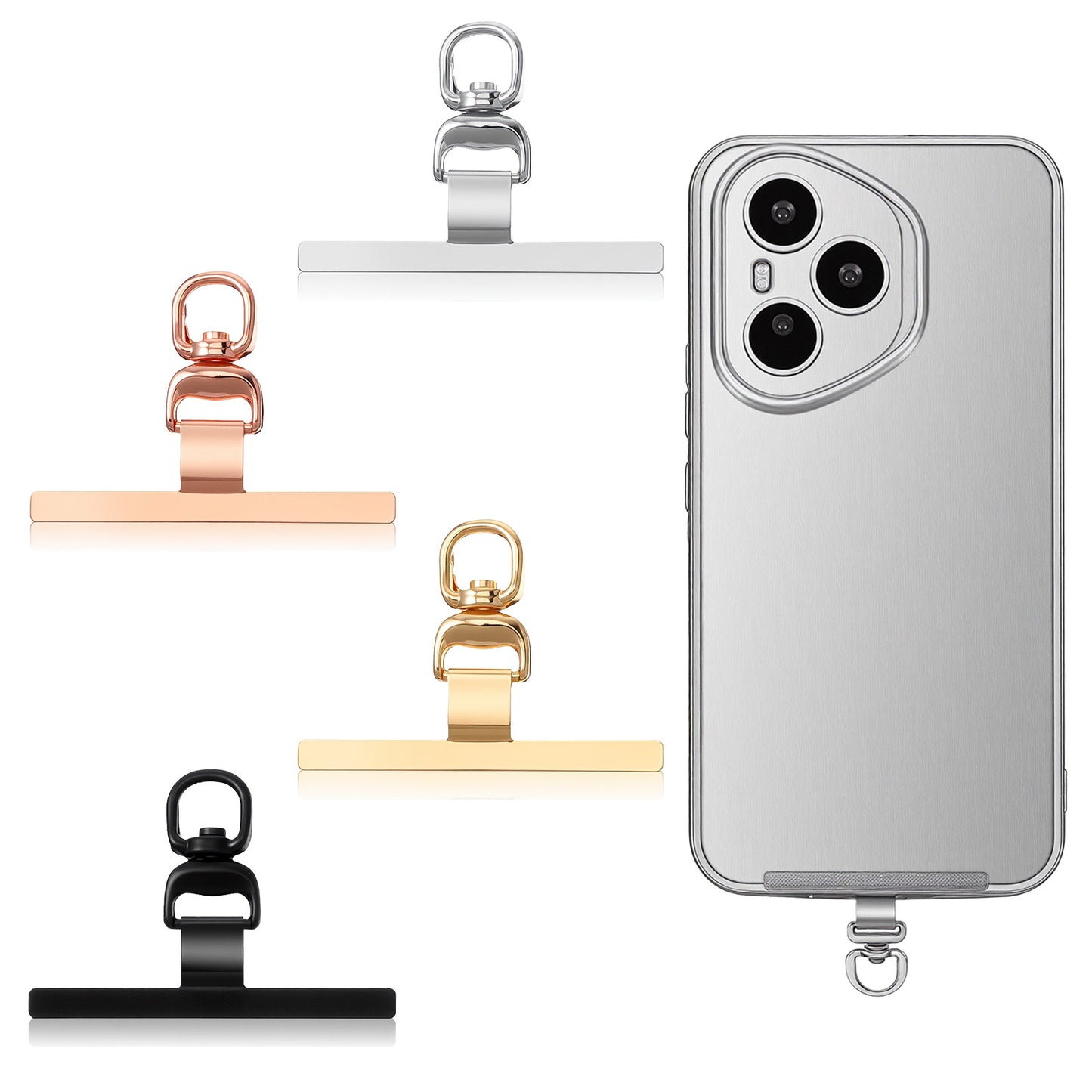 Matwsec Phone Lanyard Tab, 4 Pcs Stainless Steel Tether Tabs for Cell Phone 360° Rotatable Ultra-Thin Metal Phone Tether Tab Replacement Patch for Cell Phone and Most Smartphones