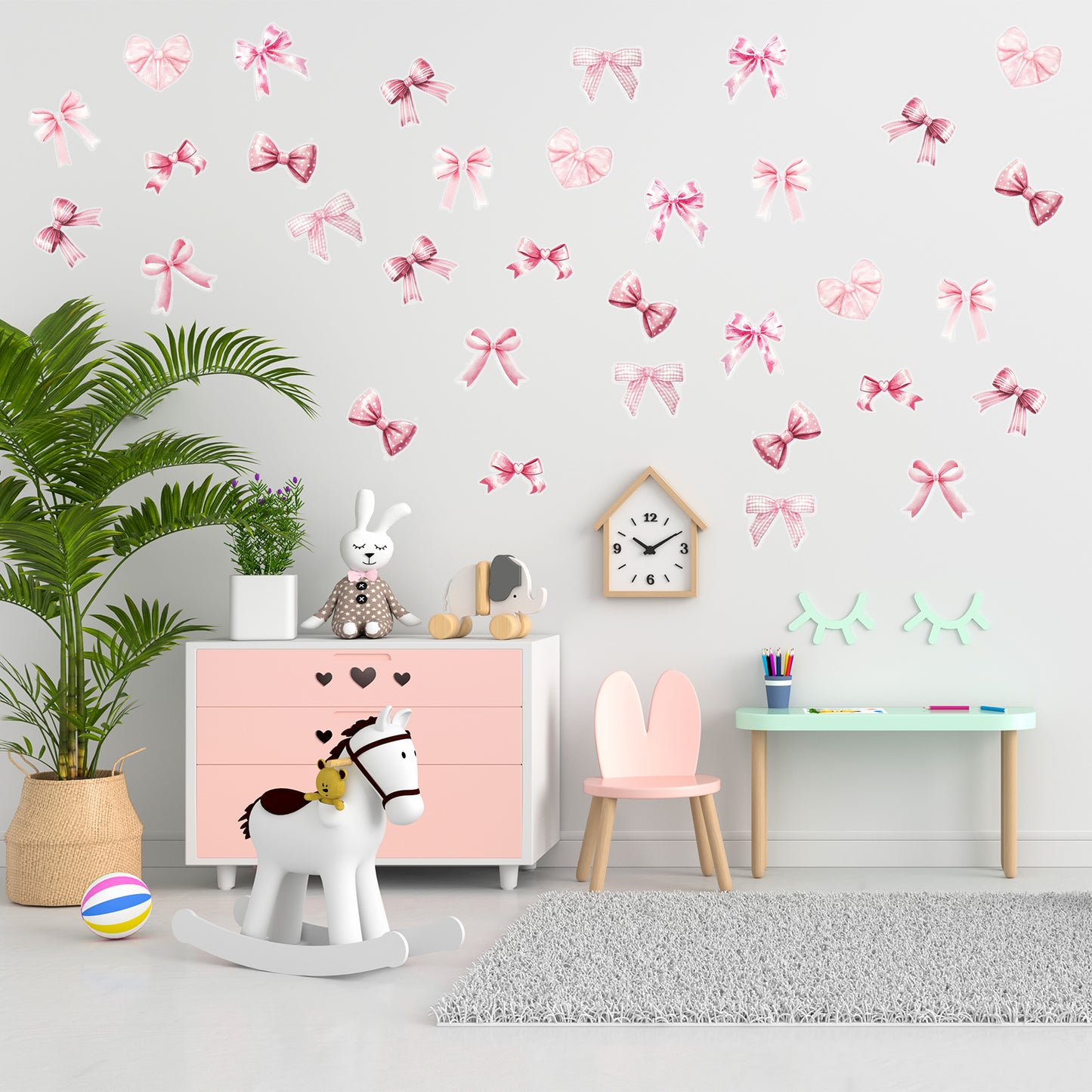 Matwsec 8 Sheets Pink Bow Wall Stickers - Cute Bow Decor for Girls Room, Nursery Kindergarten Coquette Room Decor