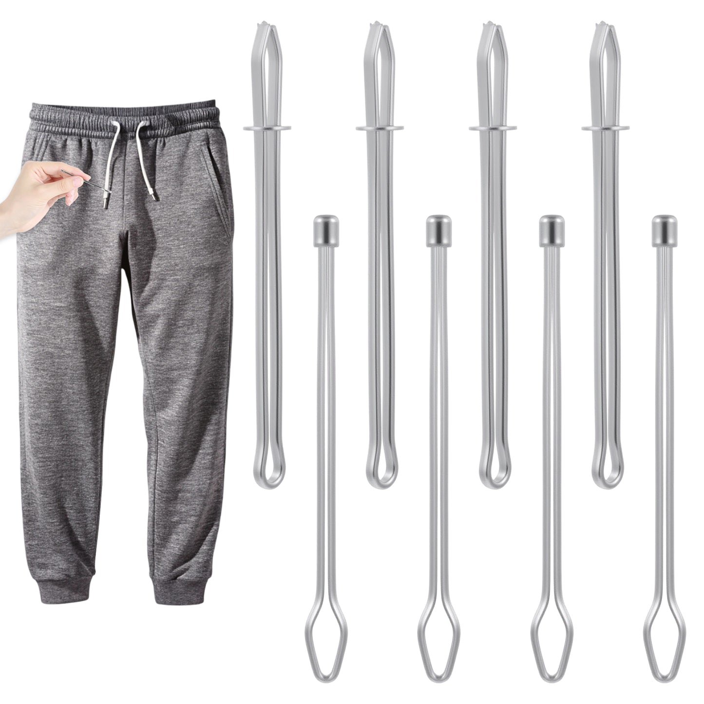8 Pcs Drawstring Threader Tool 2 Designs Rope Threader Clip Bodkin Drawstring Threaders Quick Insert & Smooth Threading String Sewing Kit for Hoodie/Pants/Trousers/Elastic/Waistband/Shorts Sweatpants