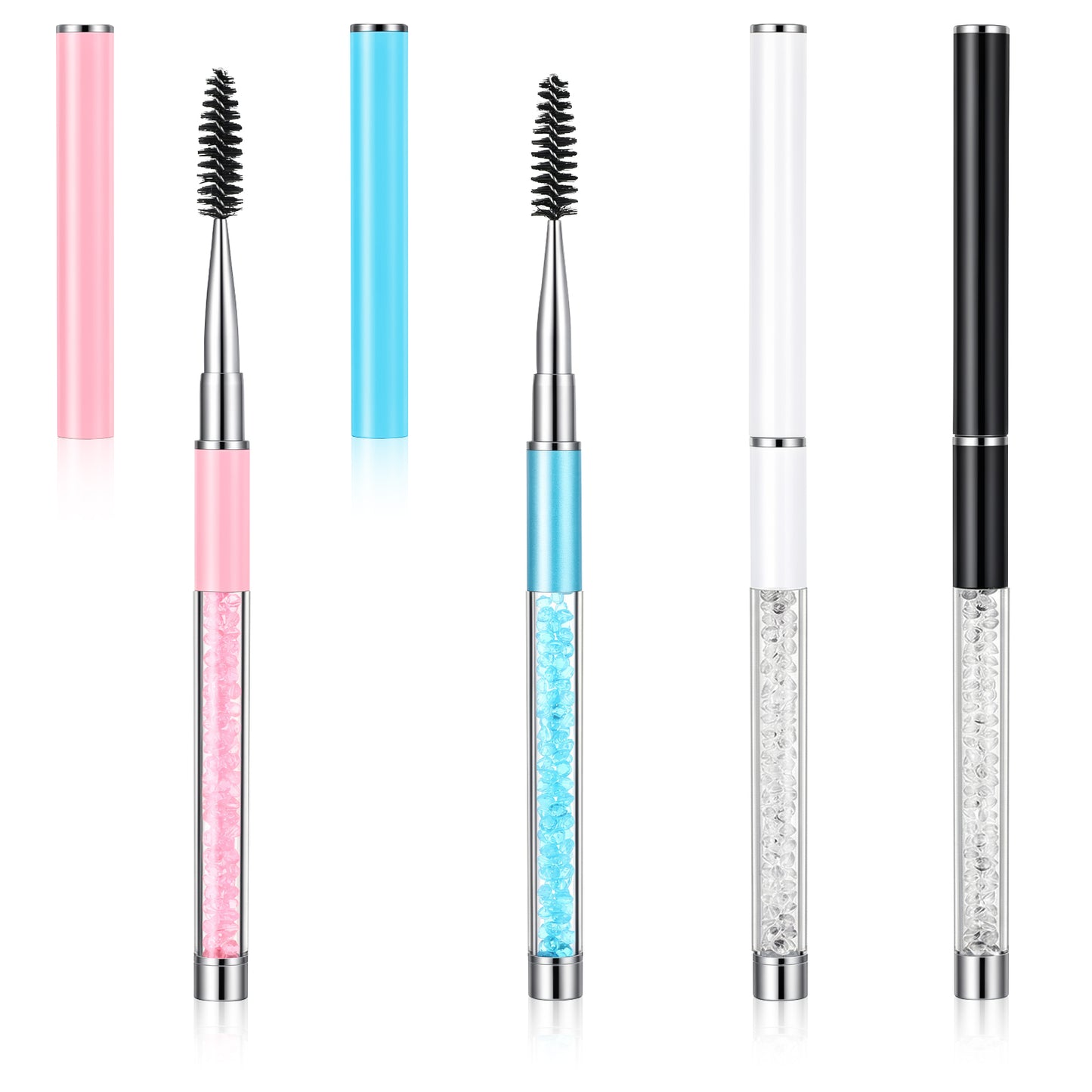 4Pcs Spoolie Brush Mascara Spoolies Wands with Cap Eye Lash Brushes Eyebrow Spoolie Brush Mascara Applicator Reusable Spoolies for Eyelash Extensions Make up