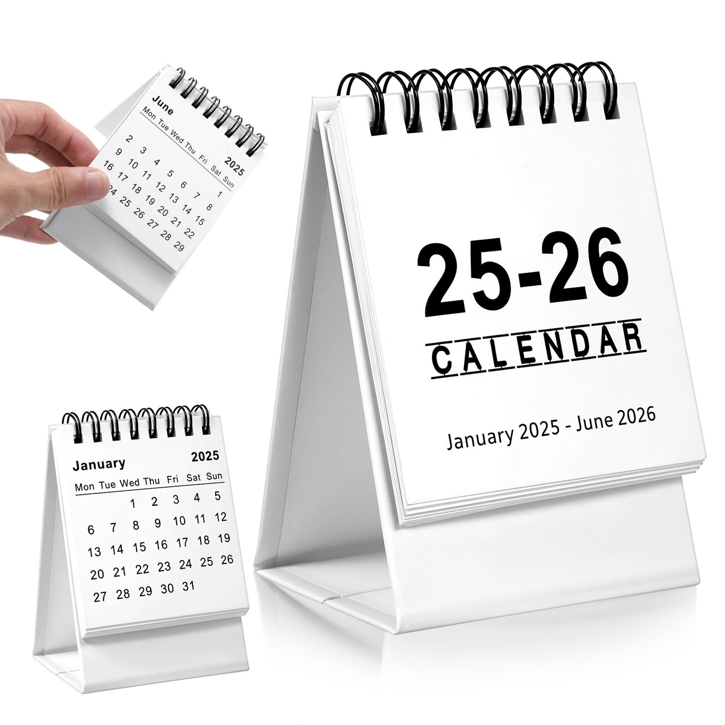 Tyqour Mini Desk Calendar 2025.1-2026.12 Small Desktop Calendar 2025-2026 Standing Flip Calendar Small Desk Calendar 2025-2026 for Home Office School(White)
