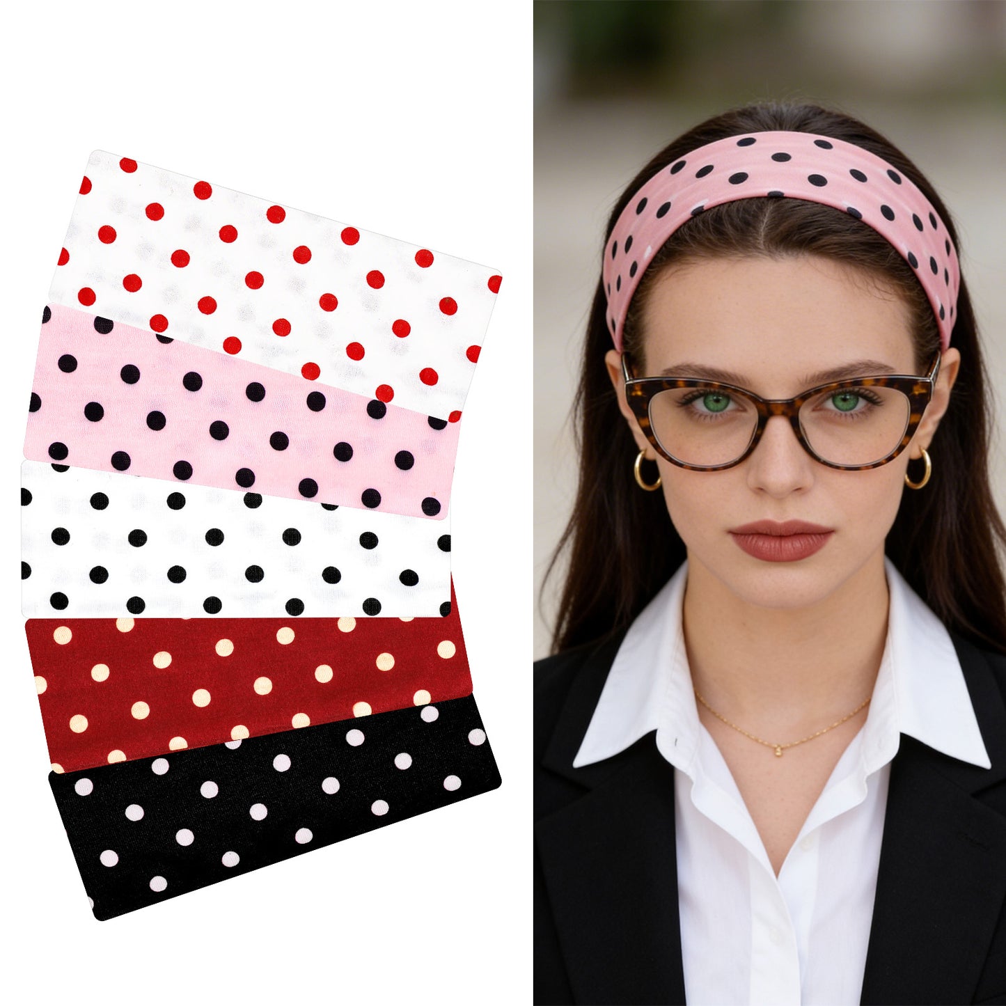 RAHHLIZS 5Pcs Women’s Polka Dot Headband Non Slip Elastic Thick Headbands Hair Accessories for Women Cute Fashion Headbands Wide Stretchy Fabric Soft Hair Headband for Party Yoga Exercise Workout