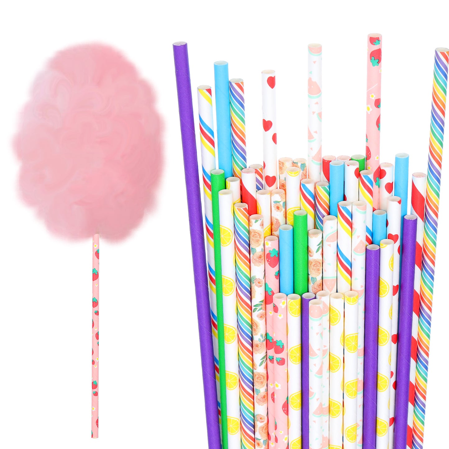 50 Pieces Cotton Candy Cones, 11 Inch Colorful Cotton Candy Holder Sticks, Random Color Paper Straw Cones For Birthday Wedding Holiday Party
