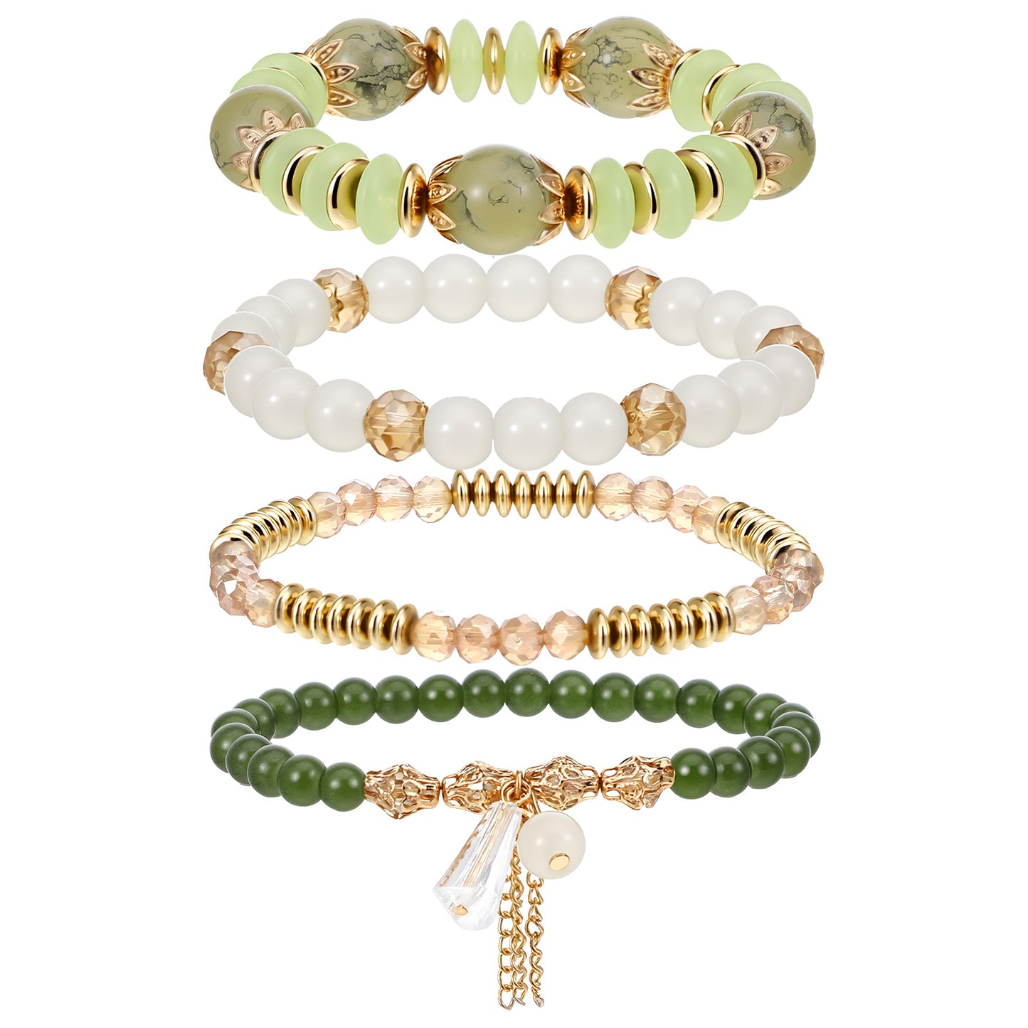 Ouligay 10PCS Bohemian Stackable Beaded Bracelets Set Crystal Bead Stretch Bracelets Hawaii Multilayer Green Bracelets for Women Summer Beach Boho Vacation Trendy Jewelry Gifts
