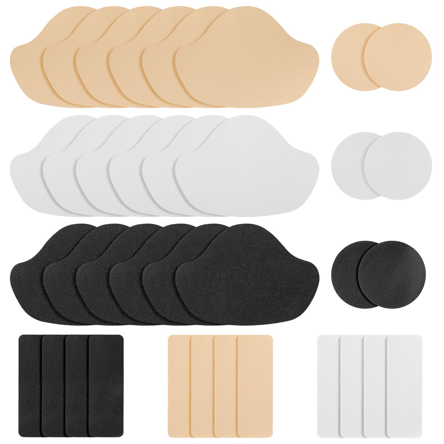 RAHHLIZS 36 PCS Shoe Holes Patches, Shoes Repair Patch Self-Adhesive Shoes Patches Kit for Sneakers and flat, Heel Pads, 3 colors Shoe Heel Hole Repairs(Black, White, Beige)