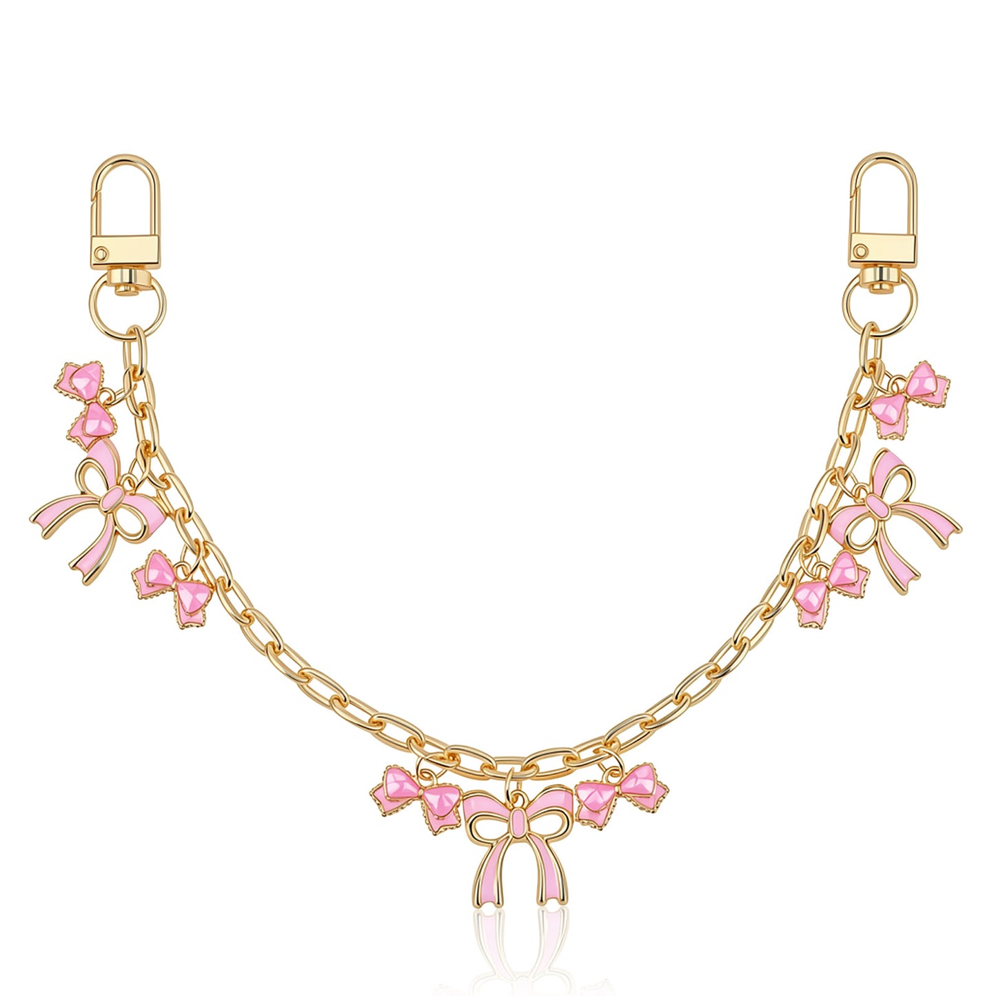 Bag Charms for Handbags Purse Pink Bow Chain Purse Pendants Enamel Pink Bowknot Charms Handle Extender Decorative Alloy Bag Extender Chain for Women Wallets Handbag Shoulder Crossbody Decorations