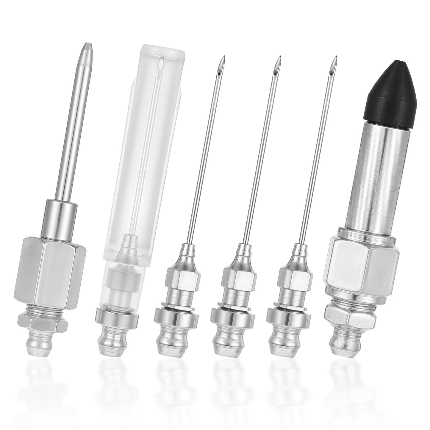 Nogeqi 6PCS Grease Needle Set for Grease Gun, 4 Needle Grease Gun Tip, 1 Rubber Grease Gun Needle Tip Adapter, 1 Grease Injector Needle Dispenser for Narrow Tight Spaces Greasing Sealed Joints Needle