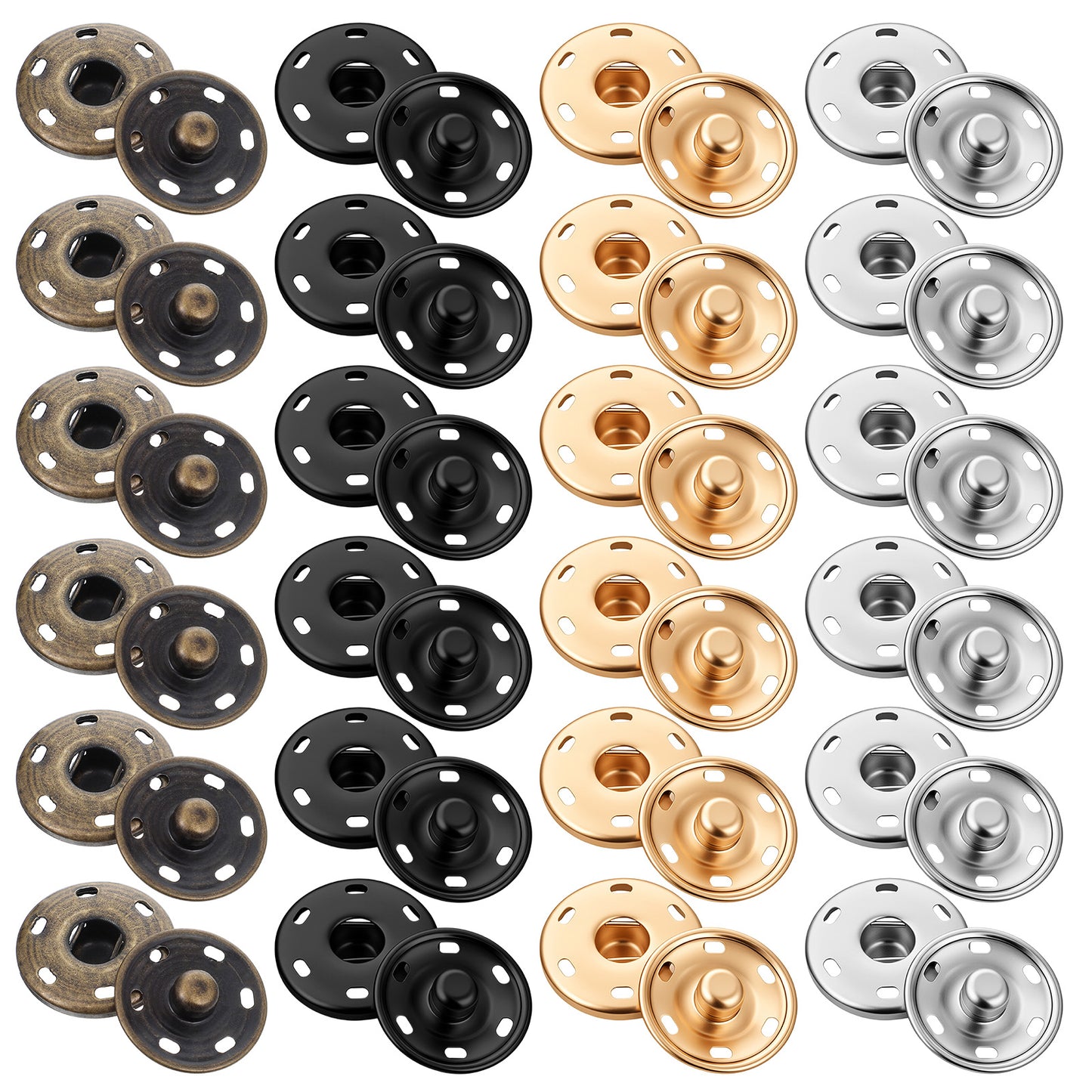 Ouligay 24set Large Sew on Snap Buttons 0.98in Metal Sewing Snaps Fastener Press Studs Buttons for Sewing Clothing Silver (25mm)