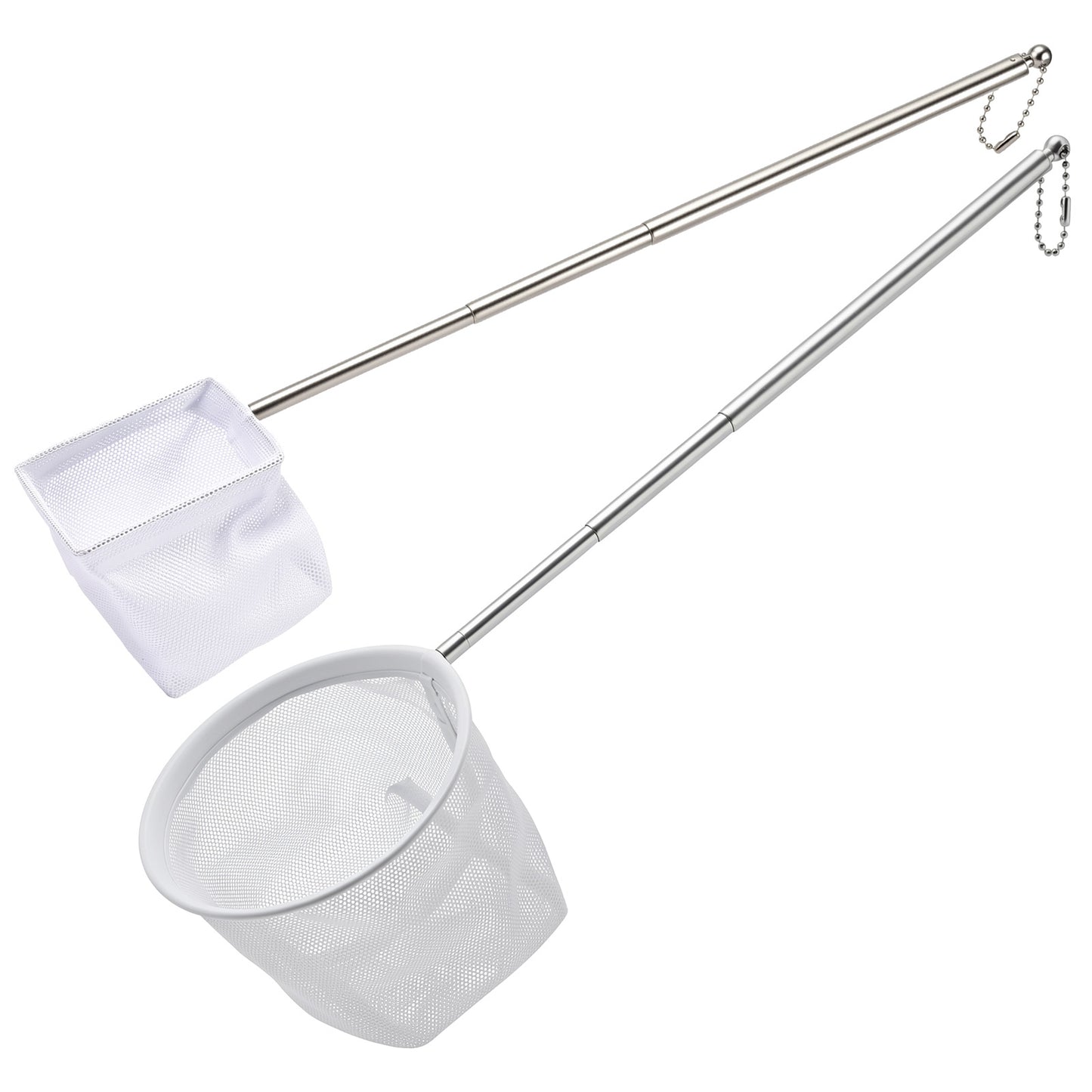 Mabor Aquarium Fish Net - 2 Pcs Extensible Carbon Steel Handle, Square Round White Skimmer for Tank Shrimp Betta, Floating Debris Cleaning Tool Pack (50cm)