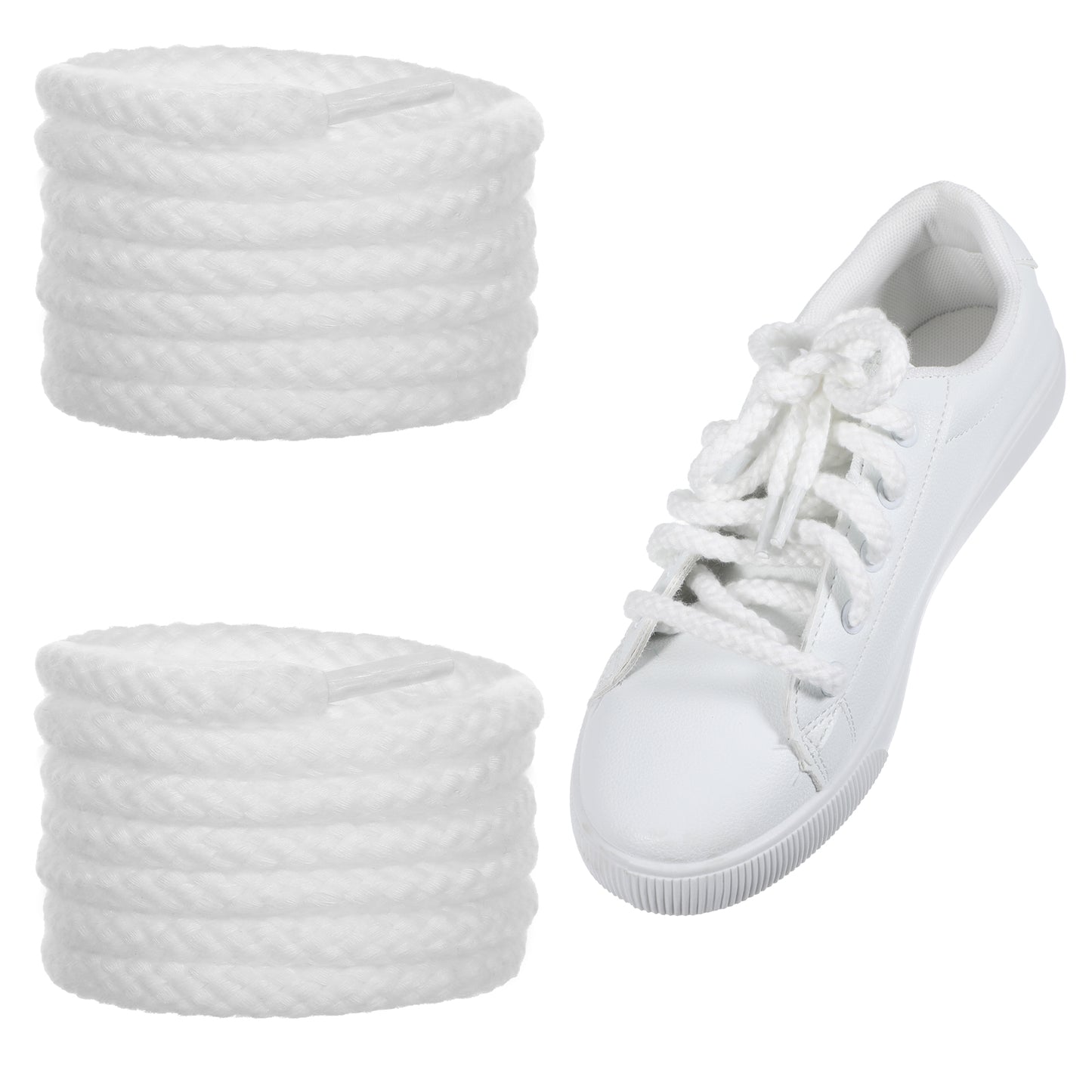 Teaaha Thick Rope Shoe Laces Strings, 55" Length Rope Shoe Laces 10mm Round Thick Rope Shoelaces Replacement Rope Laces Cotton Chunky Twisted Lace Replacement Strings for A F-1 Sneakers(white)