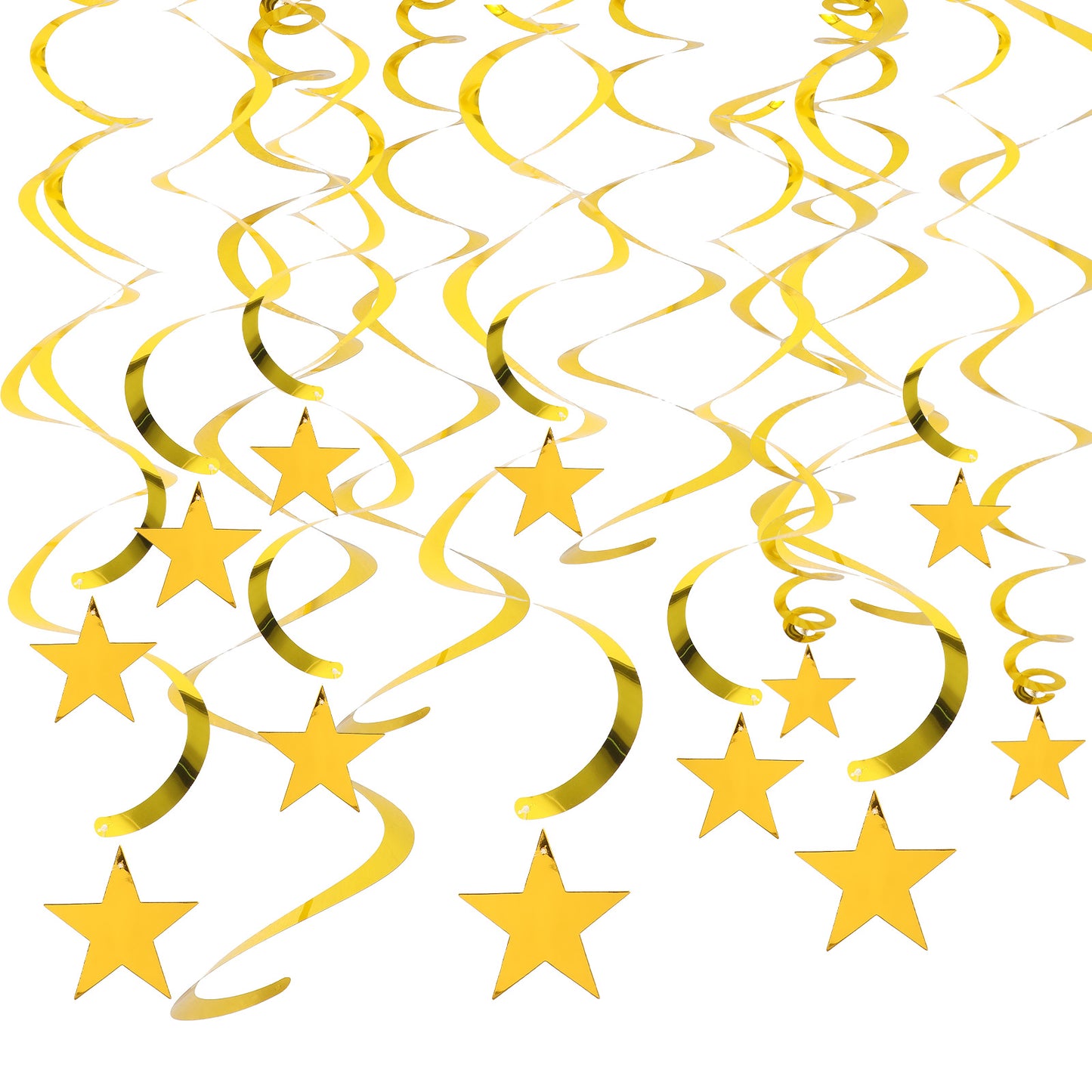 Nogeqi 15 Pack Gold Hanging Swirl Decorations with Twinkle Stars, Swirl Hanging Stars Decorations Gold Party Supplies for Graduation Birthday Baby Shower Wedding Deco