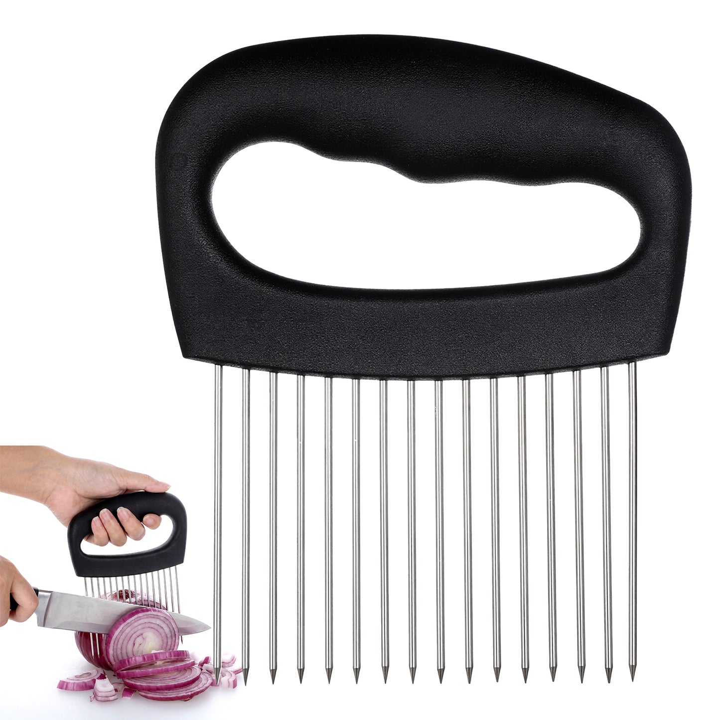 Onion Holder for Slicing, Onion Cutter Vegetable Chopper, Stainless Steel Onions Slicer Holder for Potato, Avocados, Egg, Food Slicer Assistant Tool for Fruit Lemon Meat Tenderizer Tool