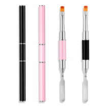 Shimmeroo 4Pcs Dual-Ended Nail Art Brushes,Hard Gel Brushes for Nails with Spatula for Gel Application and Nails Extension Nail Tools(Black,Pink)