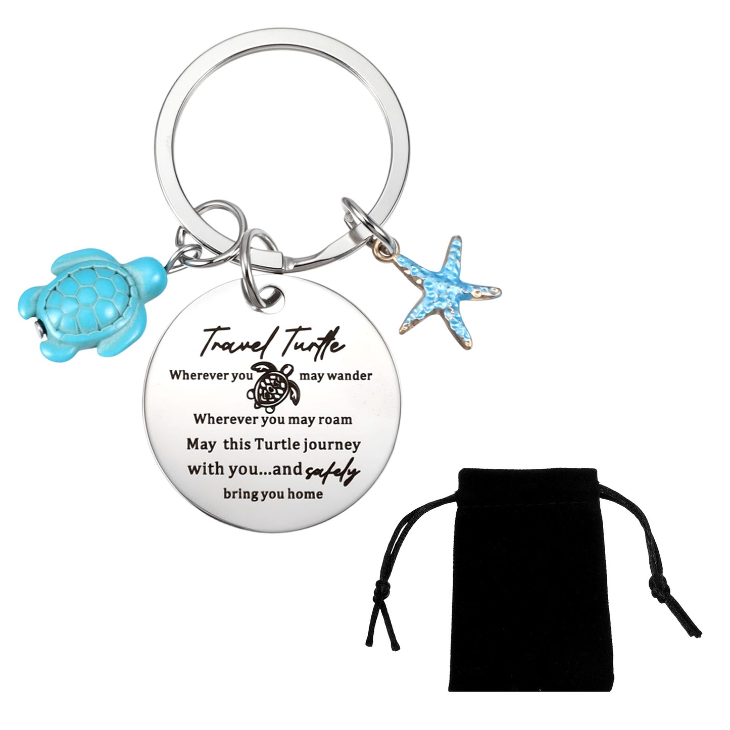 Tyqour Travel Turtle Keychain, Sea Turtle Keychain Gifts for Women Men, Beach Keychain Good Lucky Charms Gifts for Friends Family Travelers