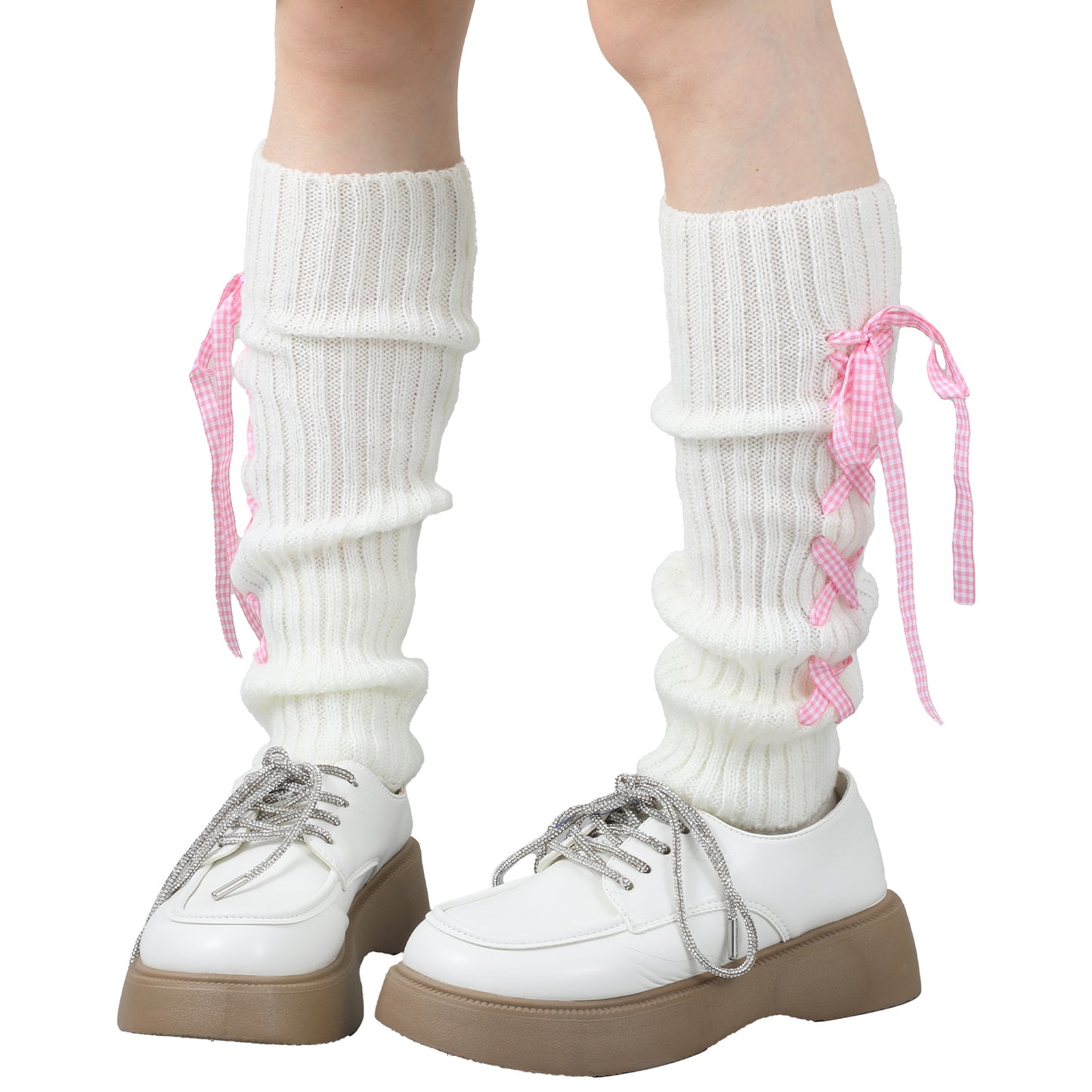 Teaaha Leg Warmers with Bows, 80s White Leg Warmer Socks, Rib Knit Boot Socks Y2K Style Cute Cream Legs Warmers for Women, Girls