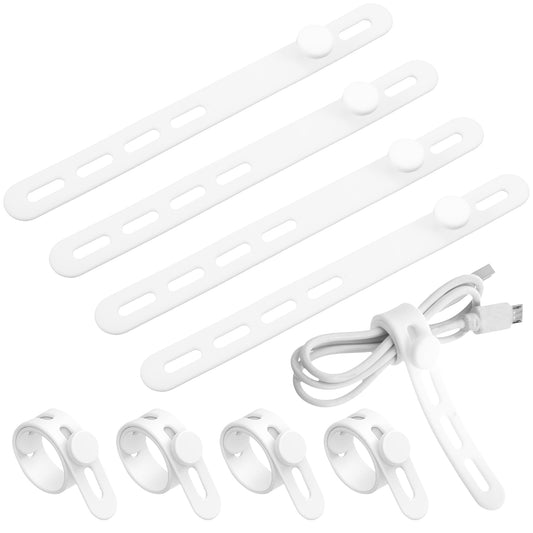 Ymapinc 10pcs Reusable Cable Ties with Lock Buckle, Adjustable Silicone Wire Organizer for Home Office Car Travel, Elastic Cord Keeper (White)