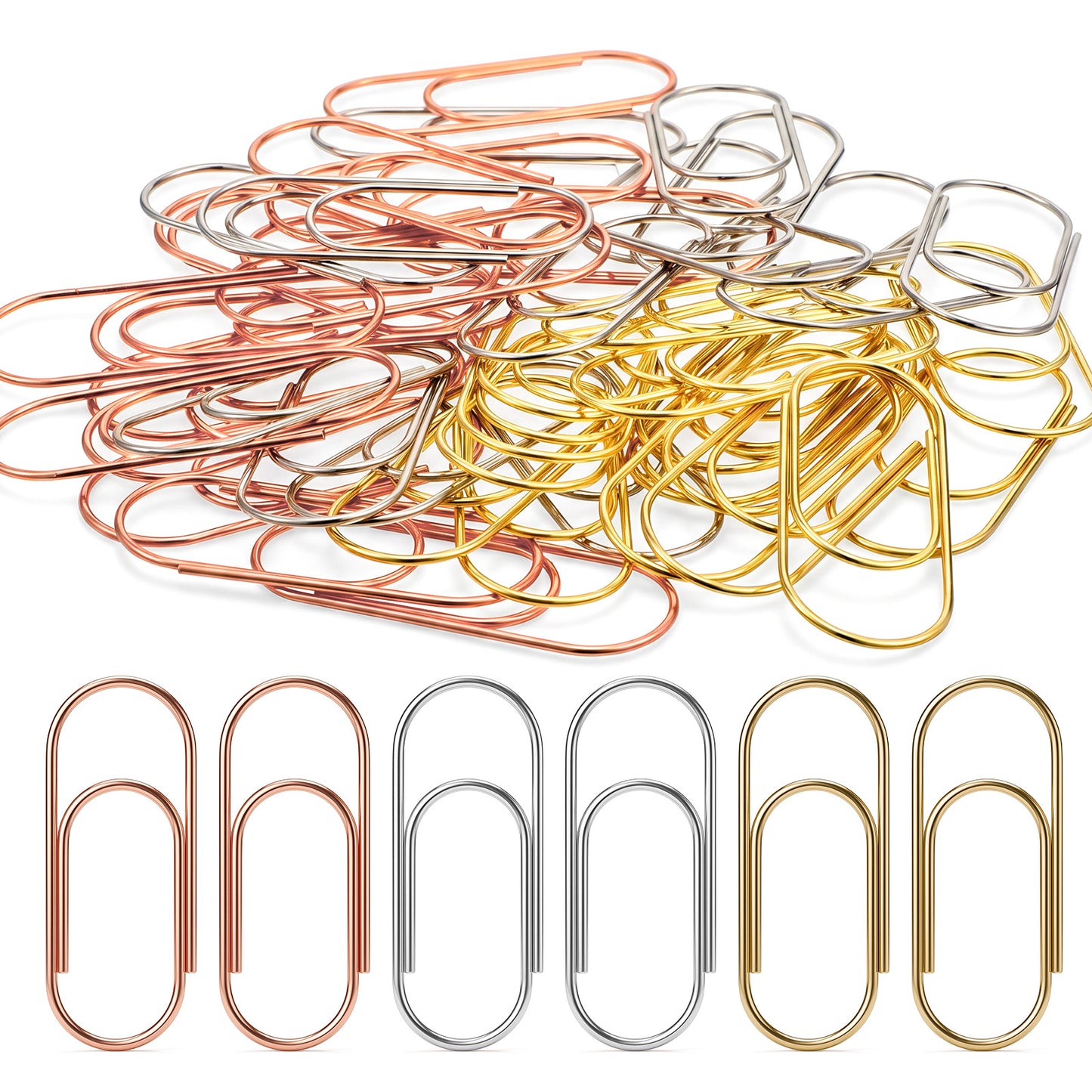 RAHHLIZS Jumbo Big Paper Clips 48pcs 1.97'' x 0.79'' Non Skid SmoothSteel Wire Giant Paper Clips Office Supply Accessories Gold Silver Rose