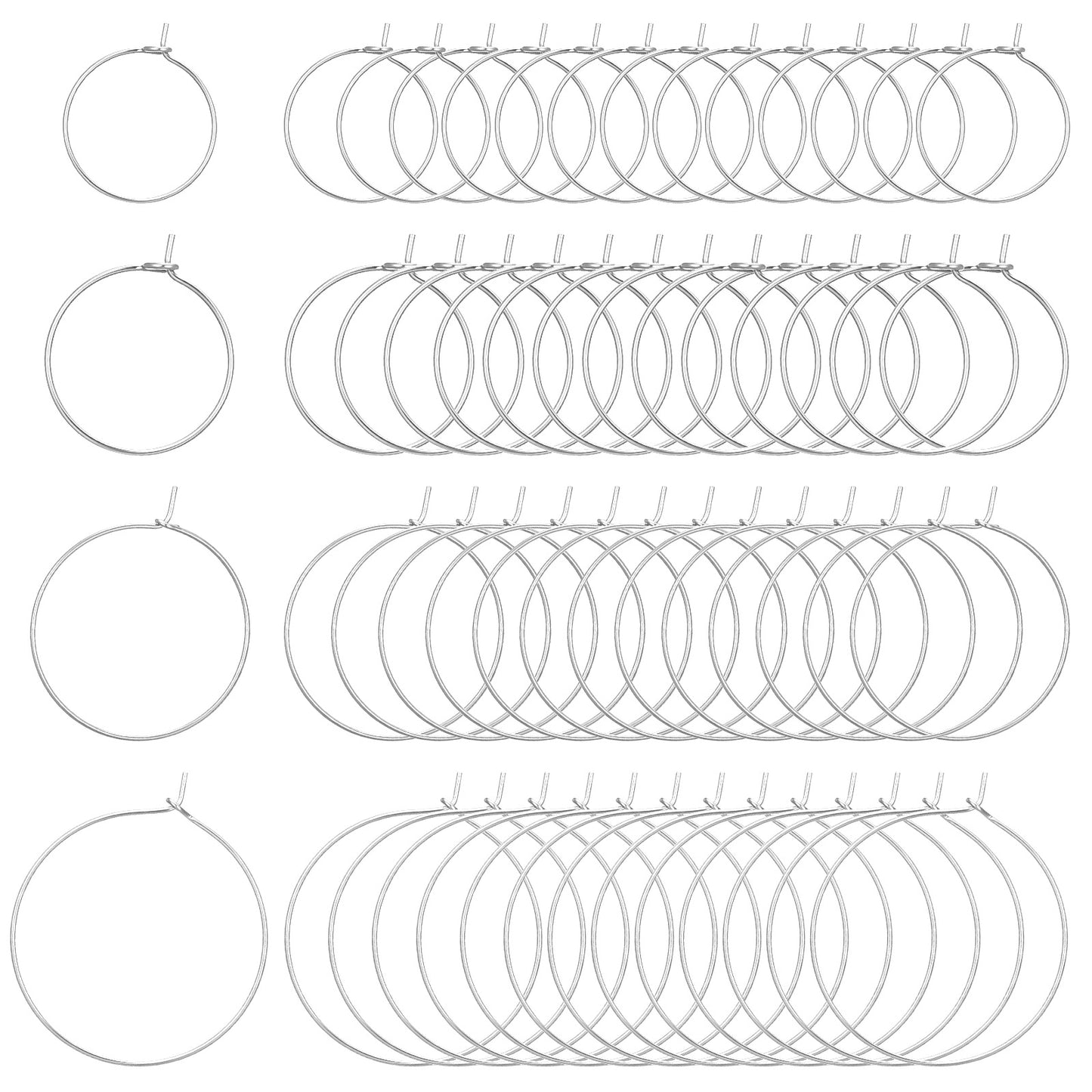 120PCS Hoop Earring Accessories 4 Sizes Iron Hoop Earrings Open Hoops Rings, Round Earring Beading Accessories for DIY Jewelry Making(Silver)