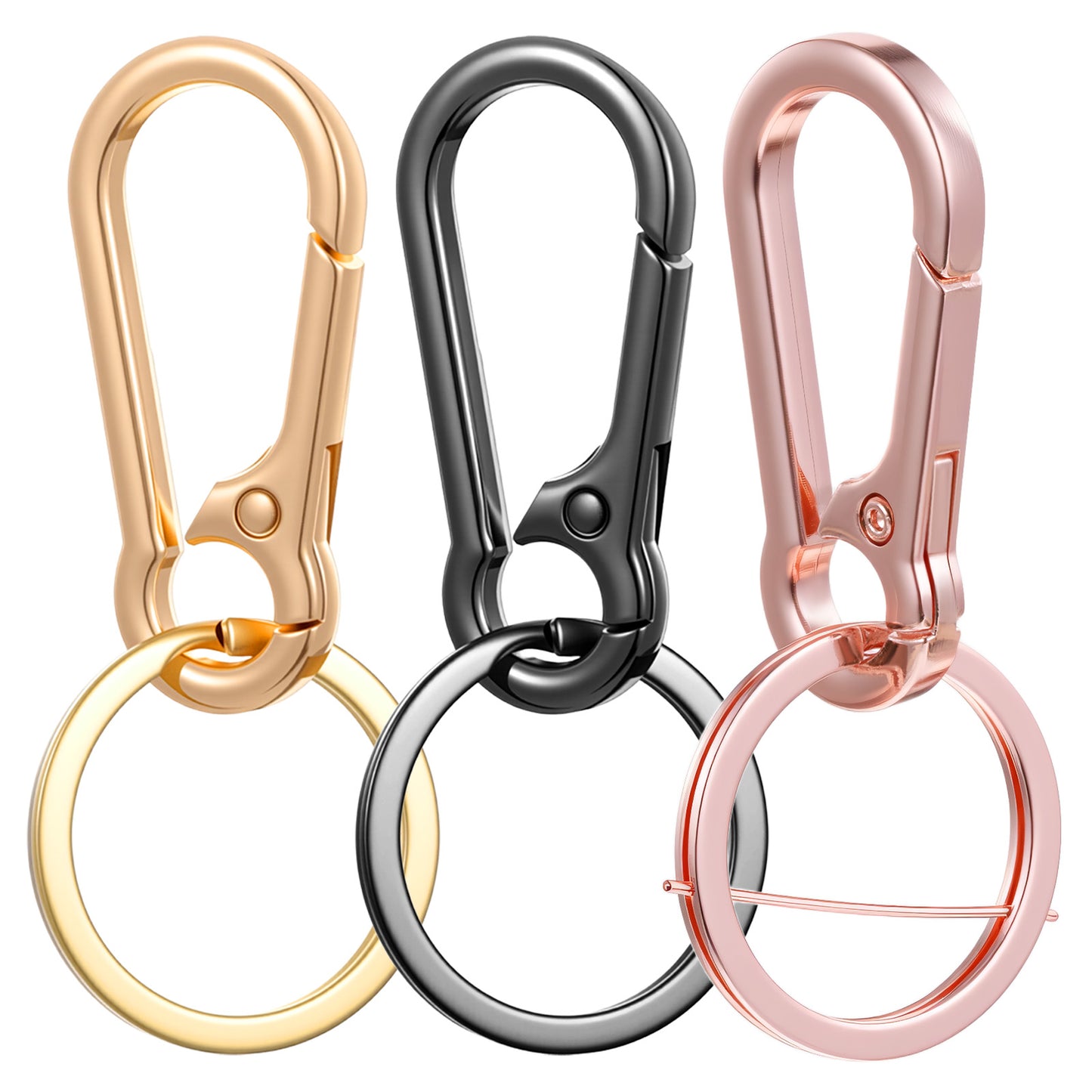 Tyqour 3 Pcs Metal Keychains for Women Men with Keychain Ring, Key Chain Ring Clip Holder Organizer for Home Car Keys Key Finder Women Men (Gold, Rose Gold, Black)