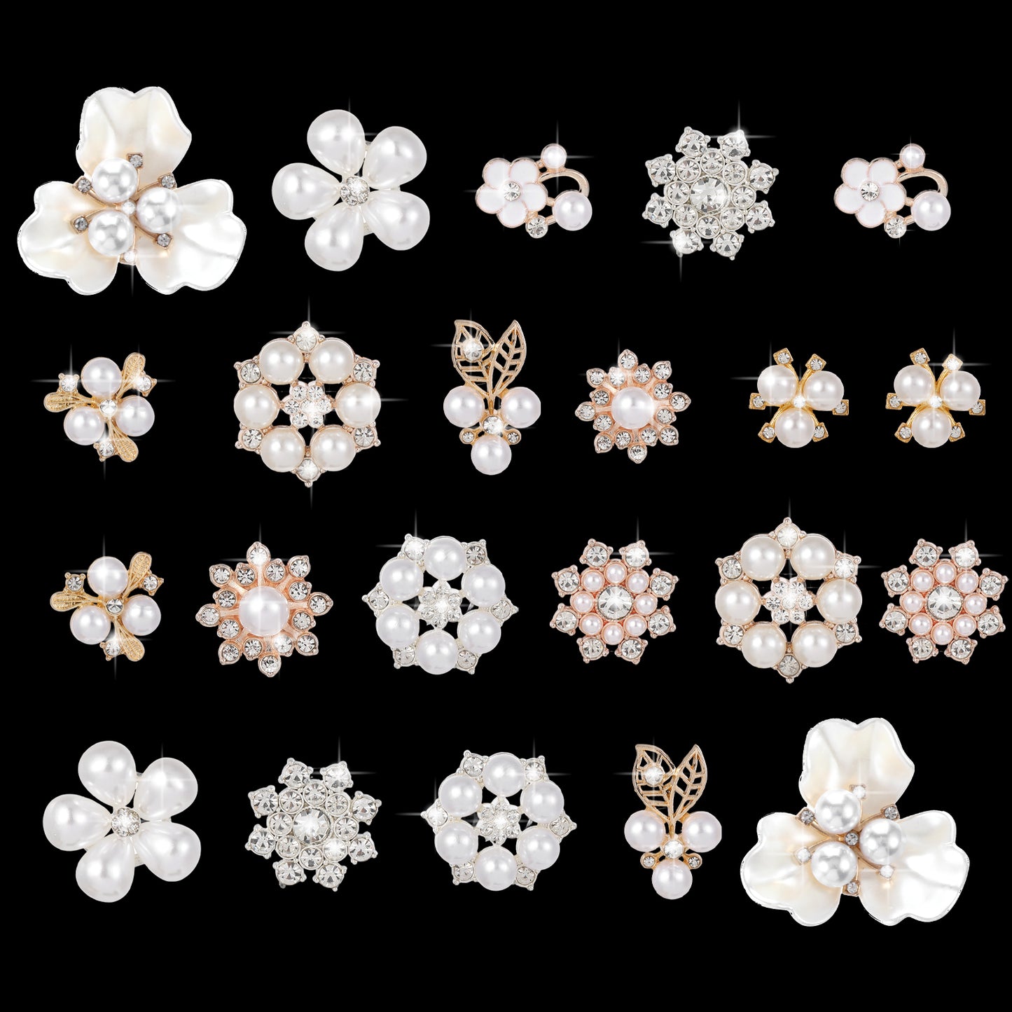 Tyqour 22 Pcs Pearl Rhinestone Buttons Pearl Brooch Rhinestone Faux Embellishments for Craft, Wedding Bouquet, Jewelry Making, Clothes, Bags, Shoes Decoration