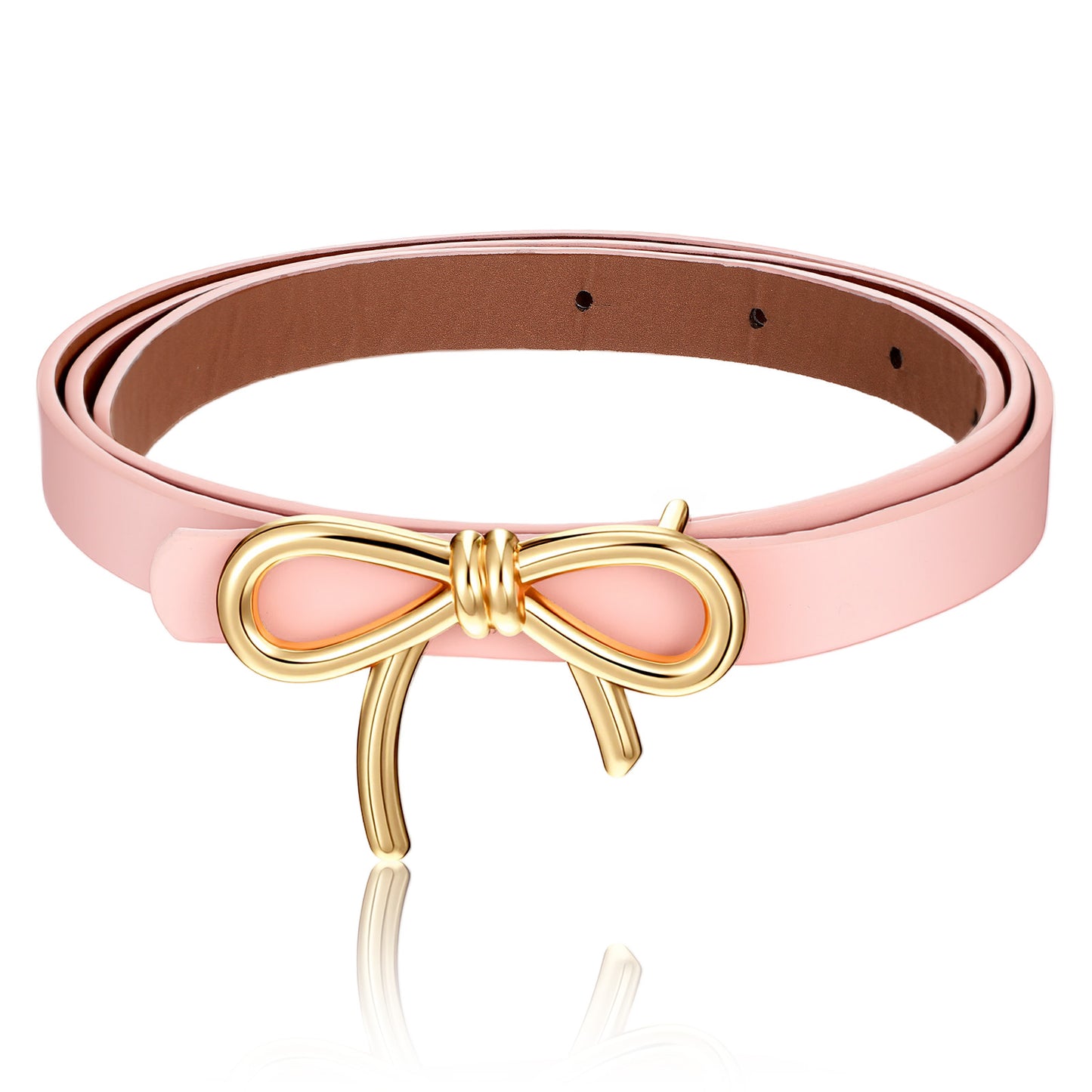 Ymapinc Pink Bow Thin Belt for Women, Adjustable PU Leather Waist Belt, Elegant Light Pink Ladies Belts for Dresses Jeans Pants, Stylish Fashion Accessory