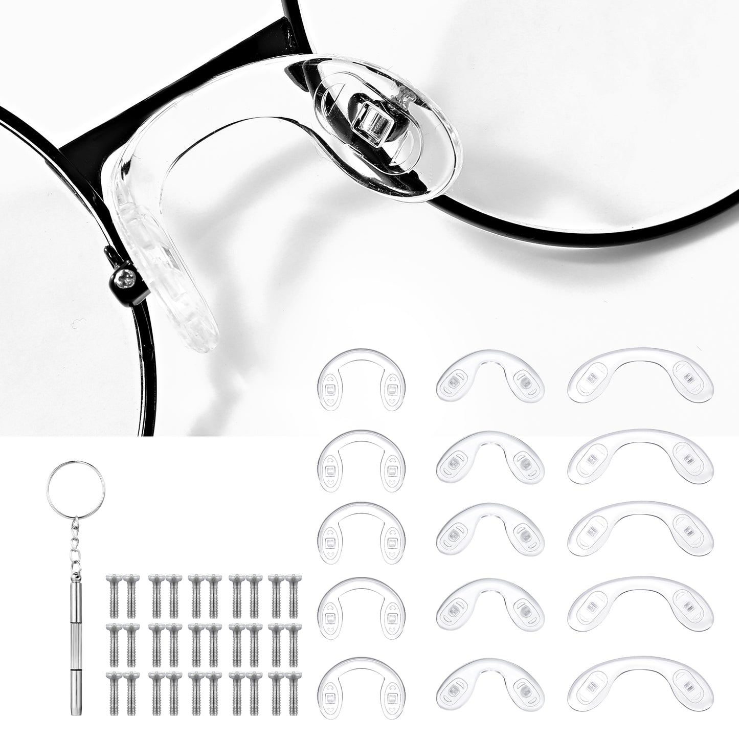 Ymapinc 15 Pcs Eyeglass Pads for Nose 3 Sizes U Shaped Eyeglasses Nose Pads Screw-in Eyeglass Piece Soft Silicone Nose Pad for Eye Glasses Sunglass Eyewear