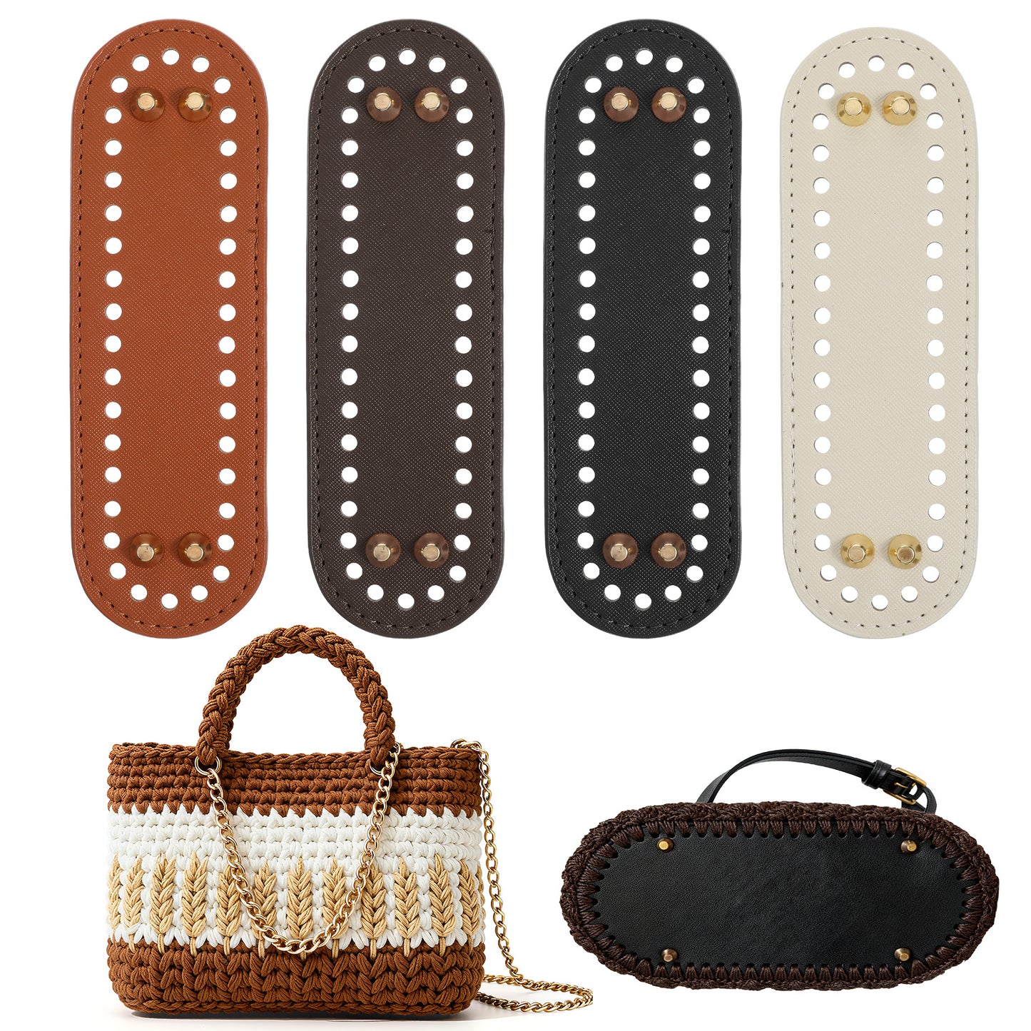 4Pcs Bag Bases for Crochet, PU Leather Oval Bag Bottoms with Holes for DIY Knitting, Purse, Handbag, Shoulder Bags Craft Making