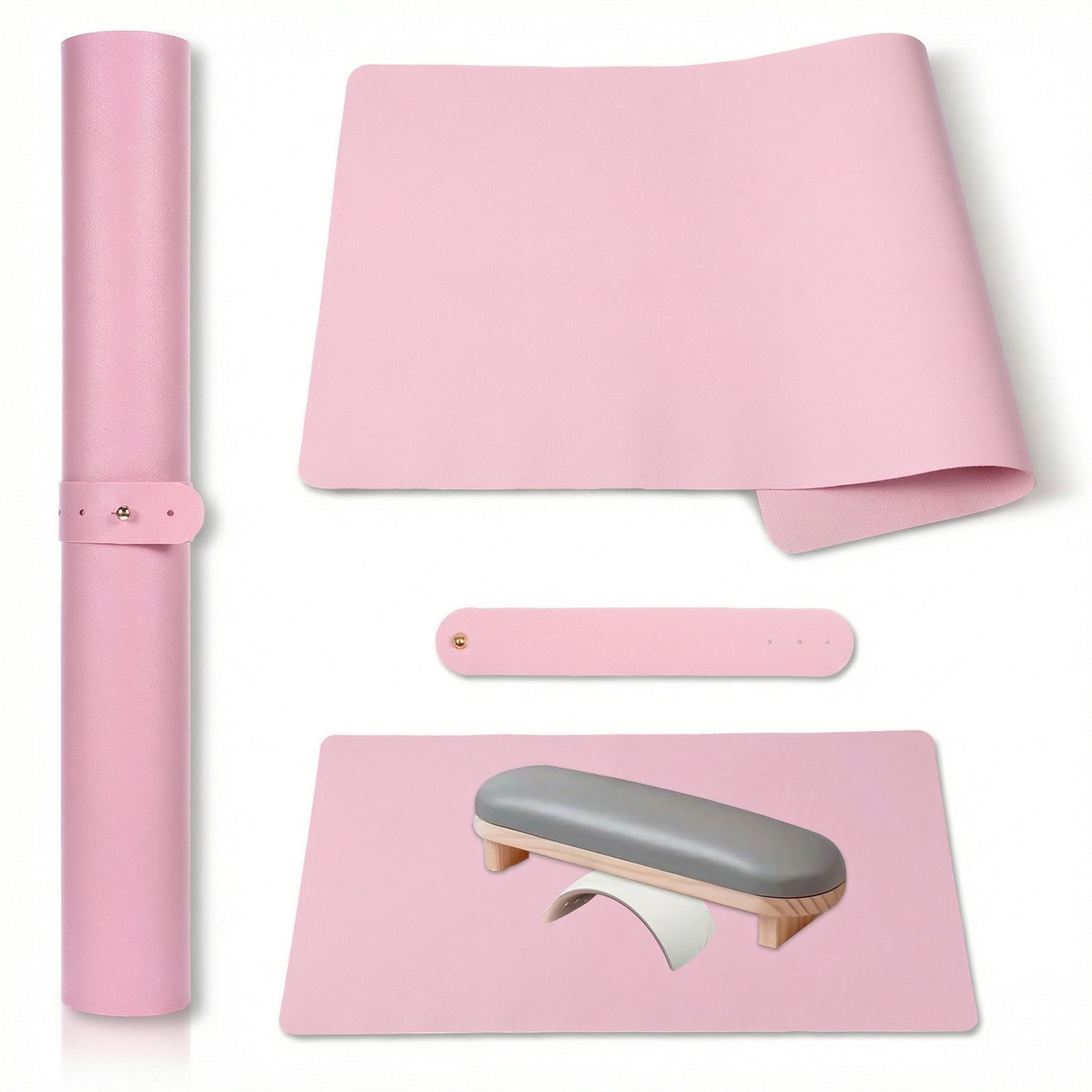 Nail Table Mat 23.62 × 11.81 Inch Portable Nail Pad Soft PU Leather Arm Rest Pad Pink Foldable Desk Mat for Table, Manicure at Home or Salon (Mat Only)