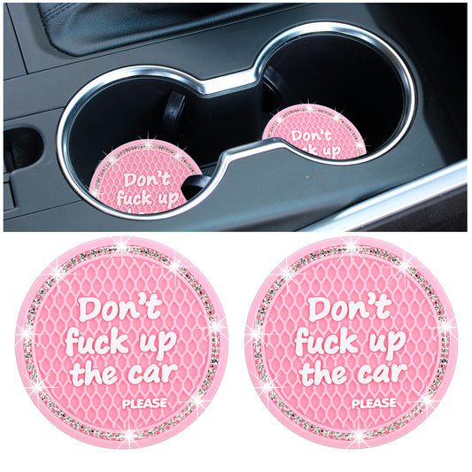 2 Pack Bling Car Cup Holder Coaster, 2.75 Inch Anti-Slip Cup Holder Insert Coasters, Silicone Crystal Drink Mat for Women Girls, Universal Interior Decor Accessories (Pink)