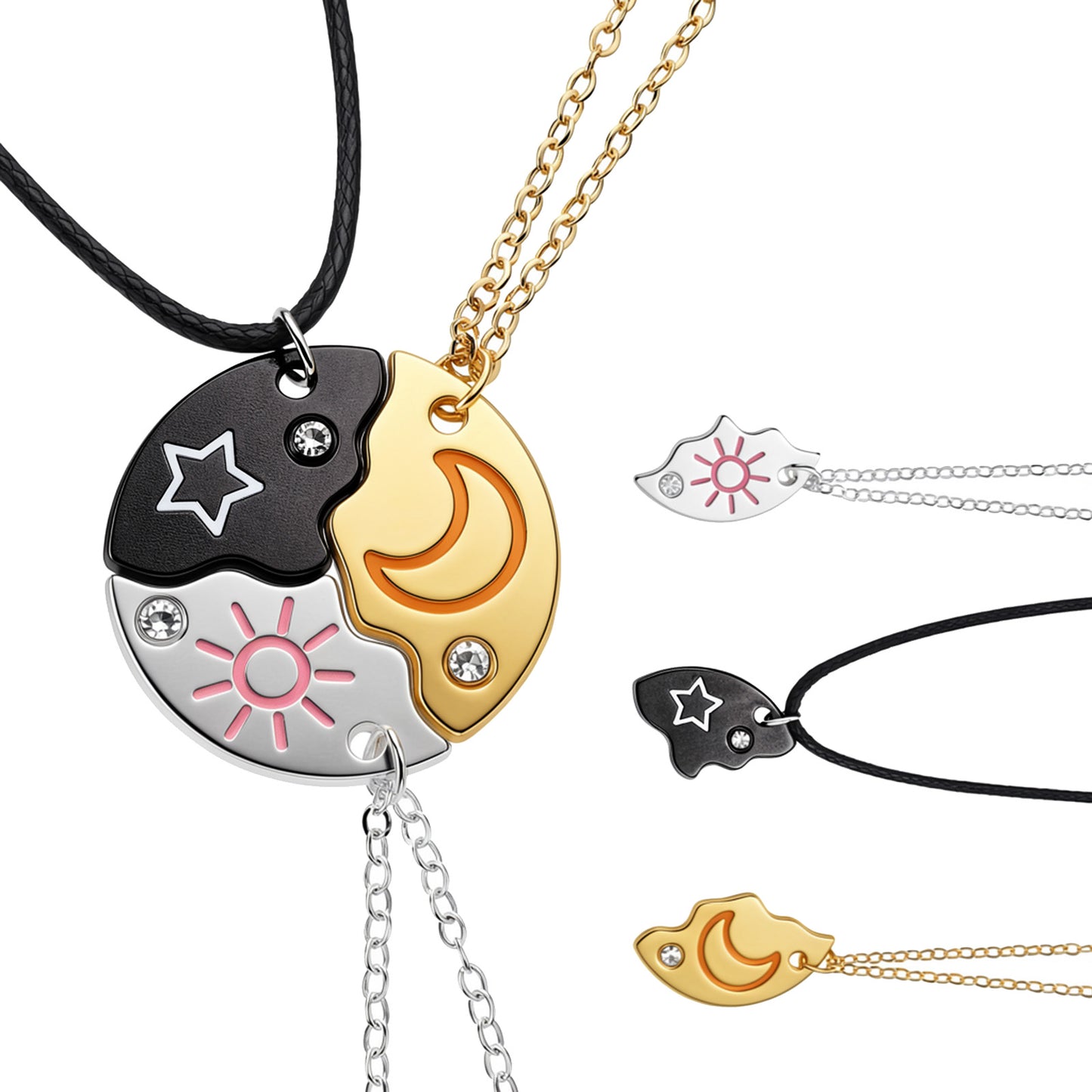 Ouligay Bff Necklace for 3, Best Friend Necklace, Friendship Necklace for 3, Sun Moon Star Matching Necklaces for Friendship Jewelry Gift