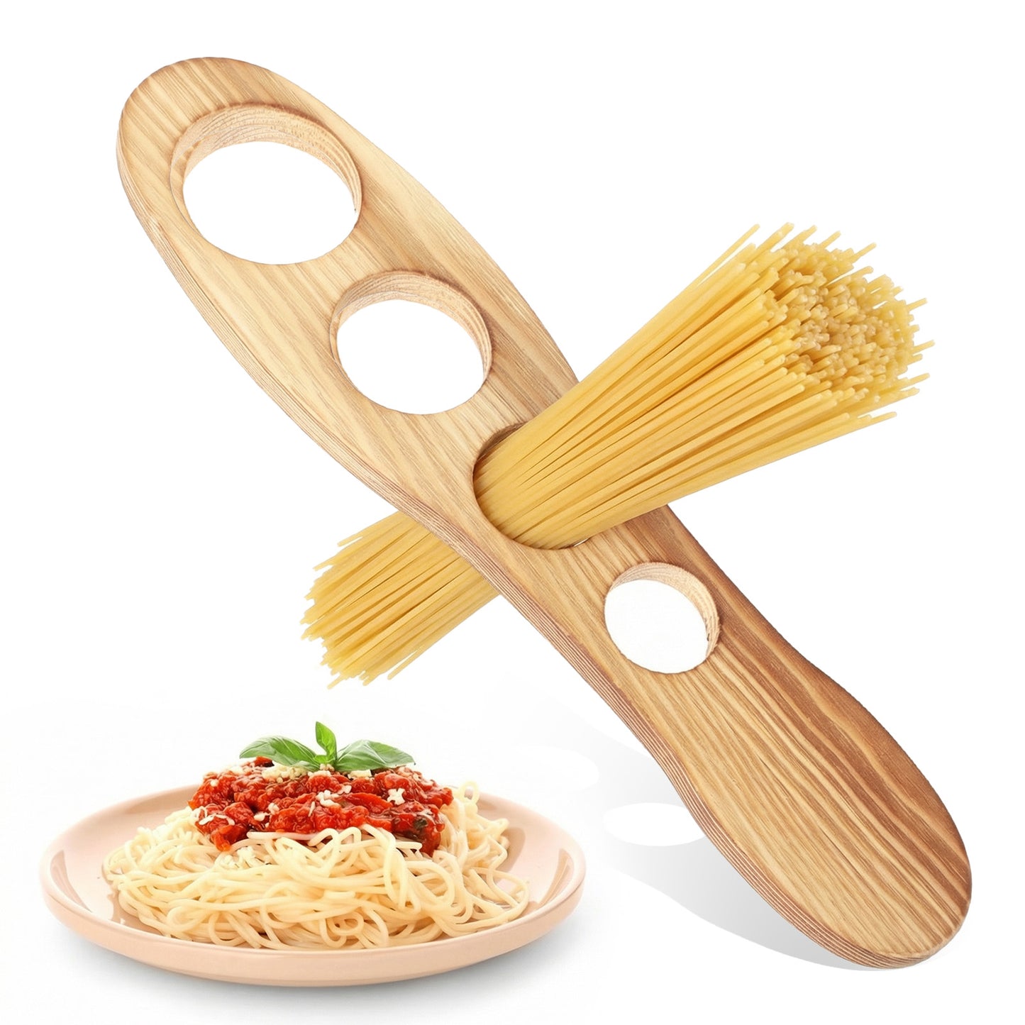 Xinjoduz 1 PCS Wood Spaghetti Pasta Measuring Tool with 4 Serving, Wooden Pasta Measurer Tool Portion Control Gadgets Kitchen Accessories 4 Holes Quick Spaghetti Portion Tools for Kitchen Cooking