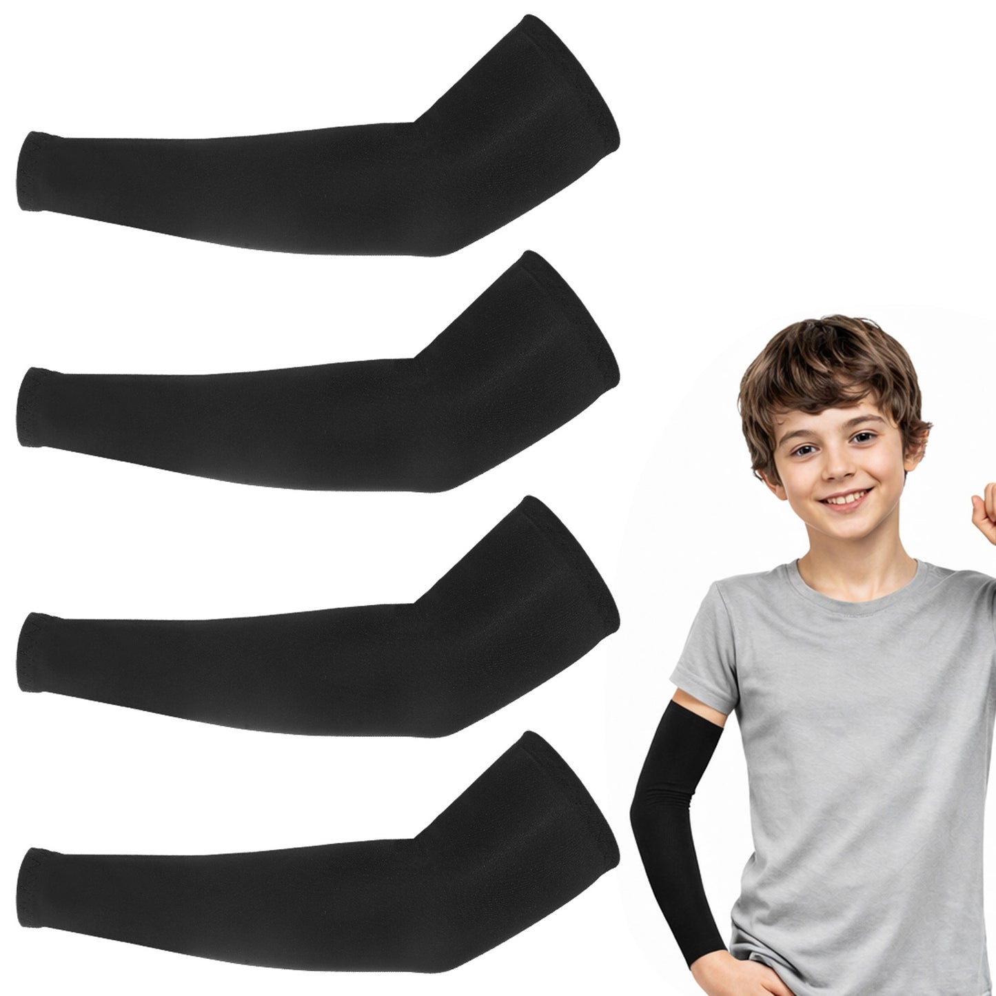 Ouligay 2 Pairs Uv Sun Protection Arm Sleeves For Kids, Kids Cooling Arm Sleeves Upf 50 Uv Compression Sleeve For Youth Boys Girls Sports Baseball Football Volleyball